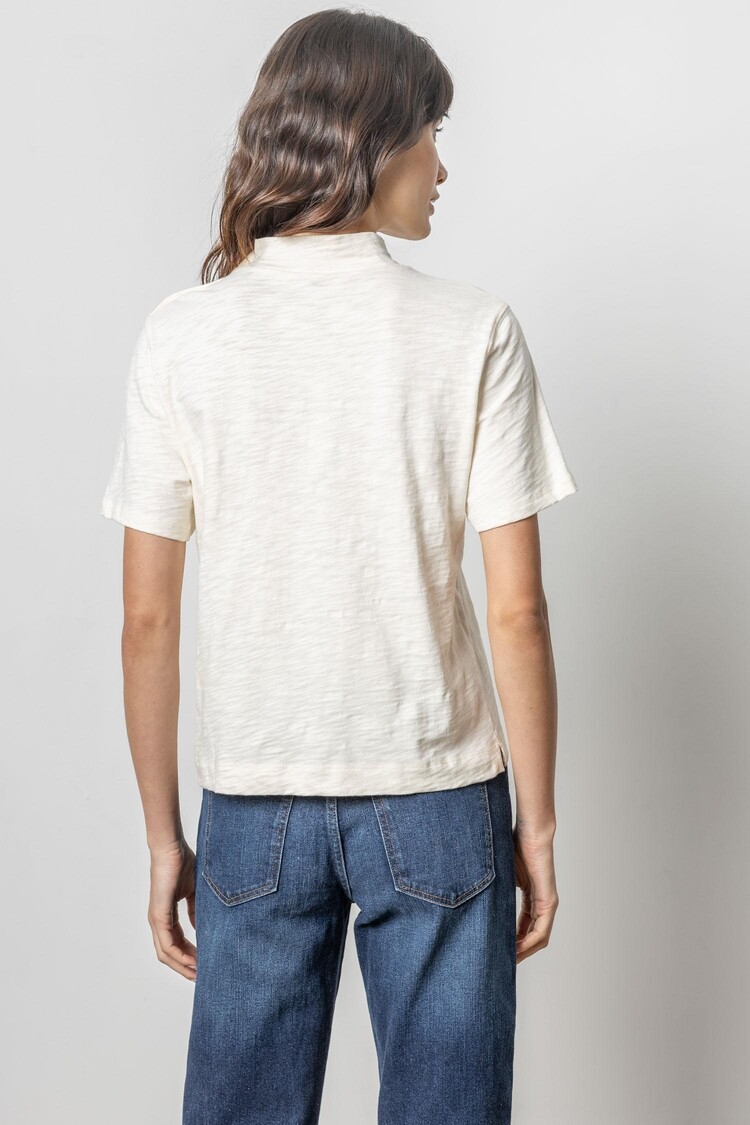Lilla P Button Shoulder Mock Neck