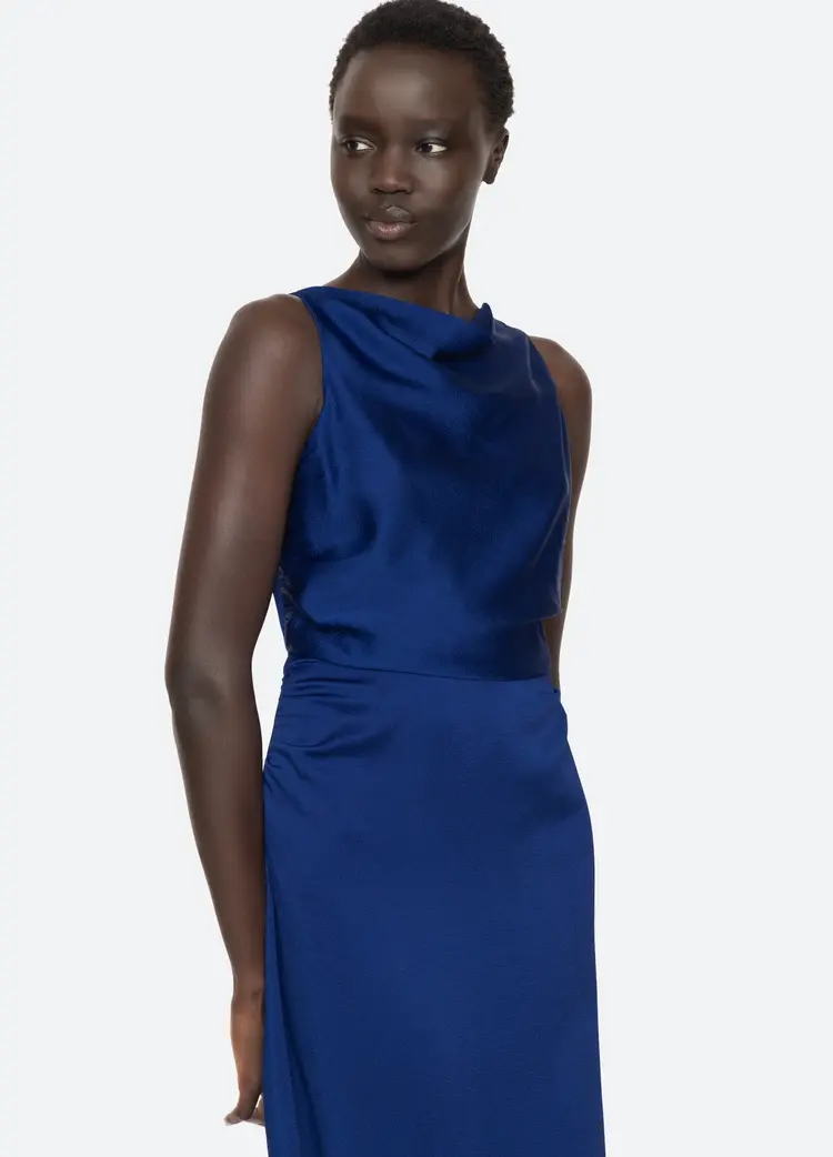 Sea NY Noa Satin Halter Cowl Dress