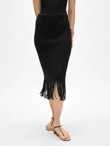 White + Warren Fringe Ribbed Skirt
