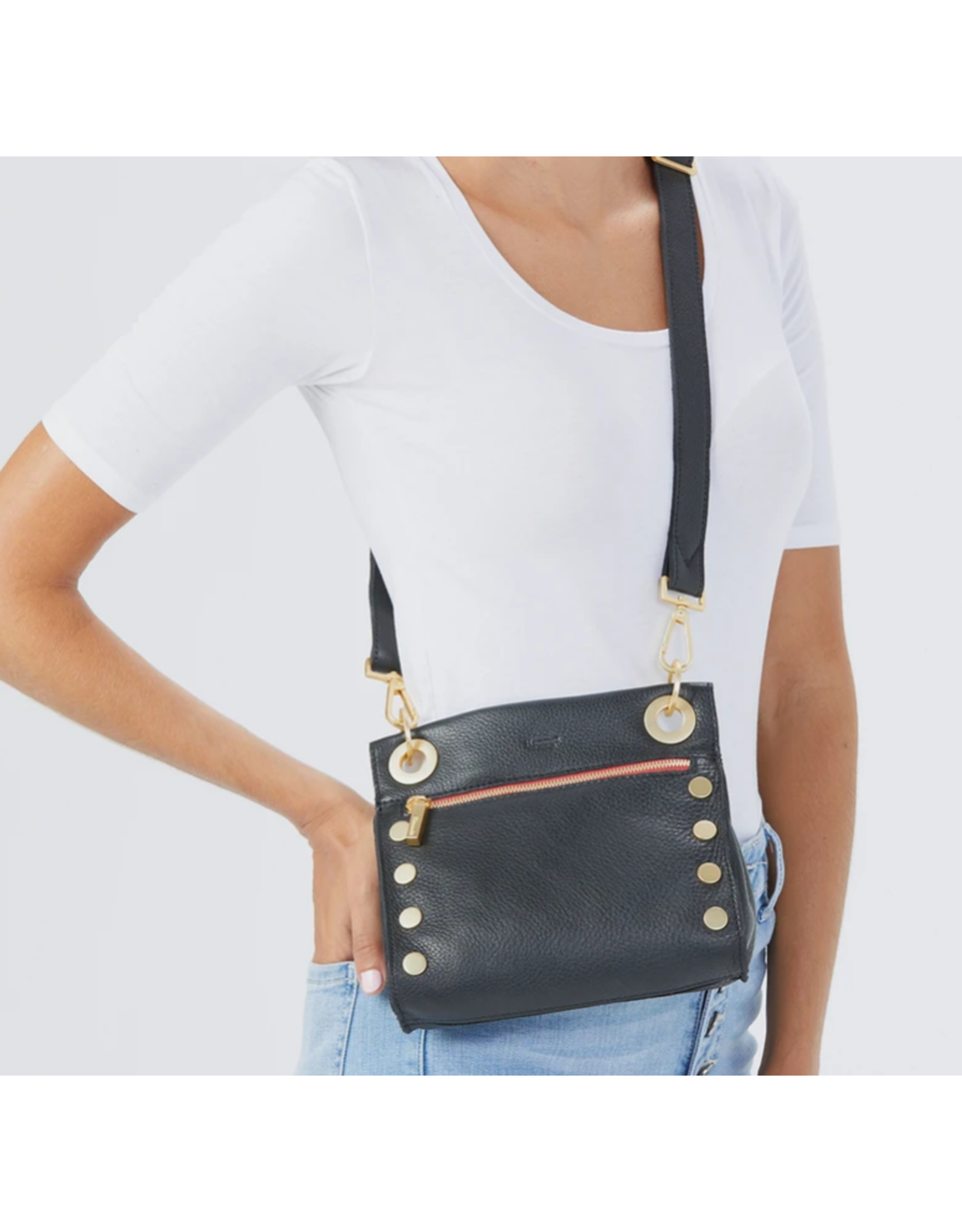 Hammitt Hammitt Tony Small Black Brushed Gold Red Zipper Handbag 14145