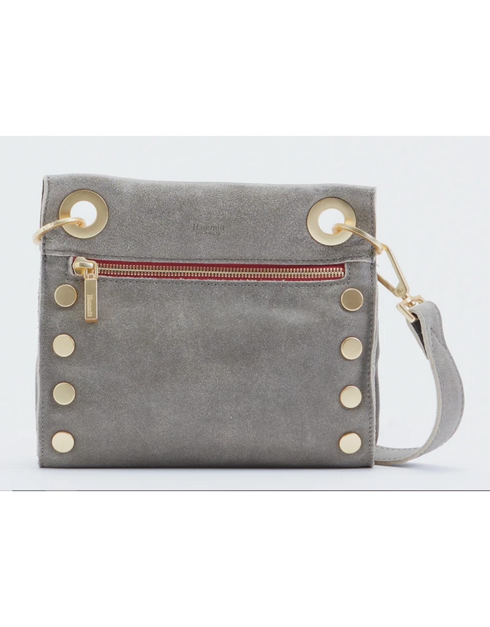 Hammitt Hammitt Tony Small Pewter Brushed Gold Red Zipper Handbag 14145
