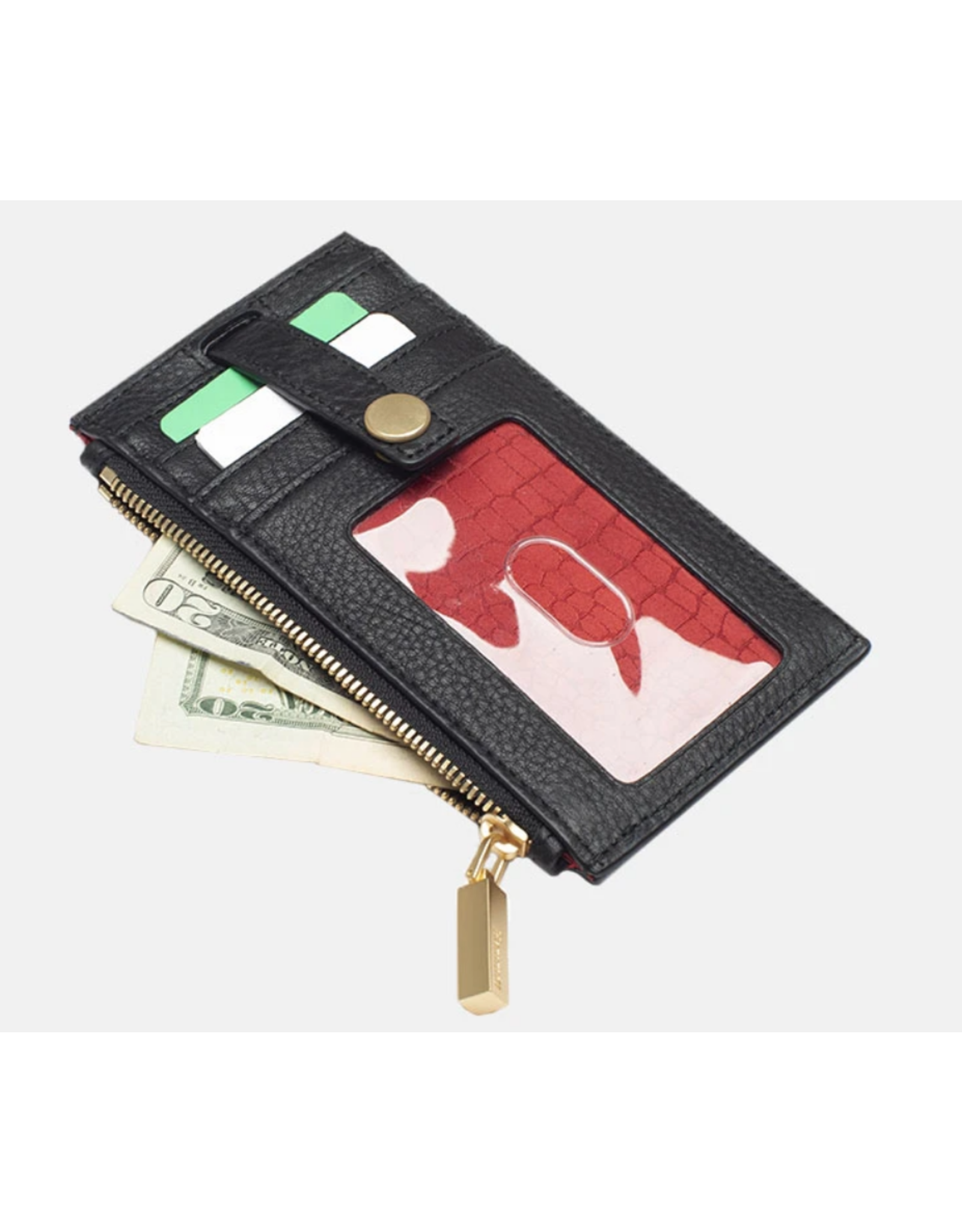 Hammitt Hammitt  210 West Black Brushed Gold Red Zip Card Holder 11048