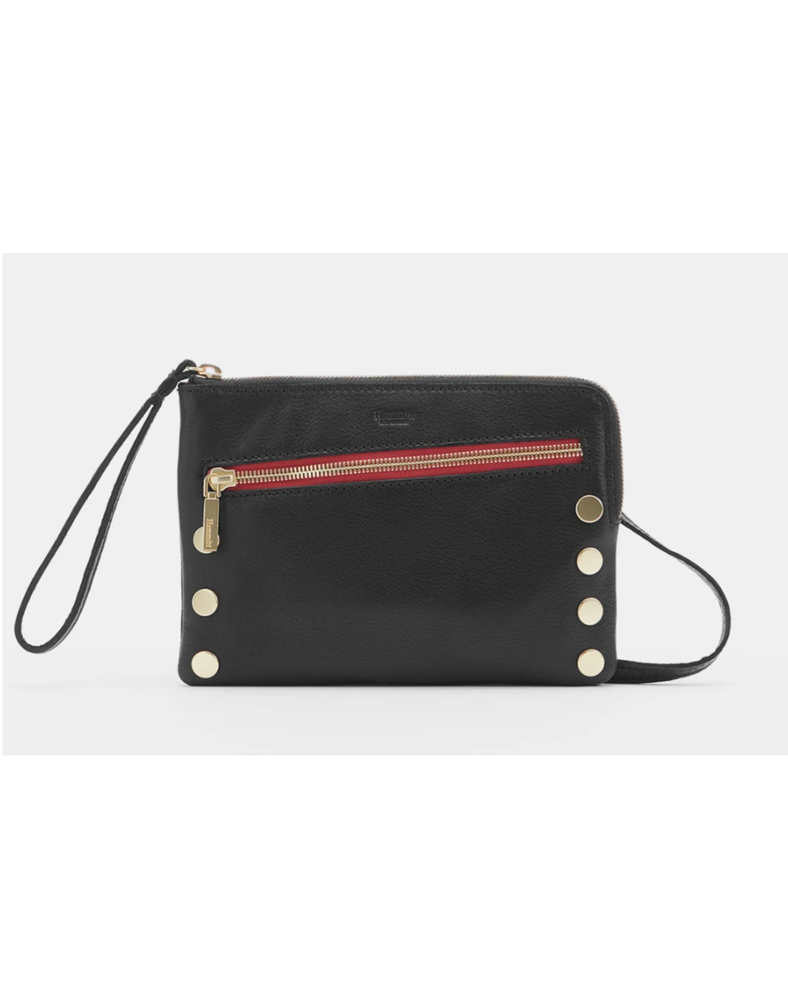 Hammitt Hammitt Nash Small Black Brushed Gold Red Zipper Handbag 14697