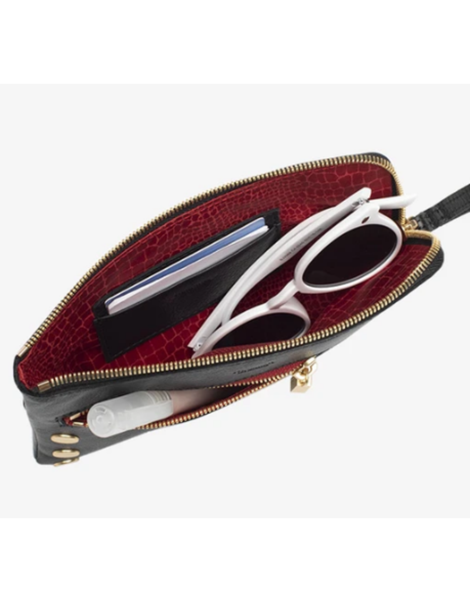 Hammitt Hammitt Nash Small Black Brushed Gold Red Zipper Handbag 14697