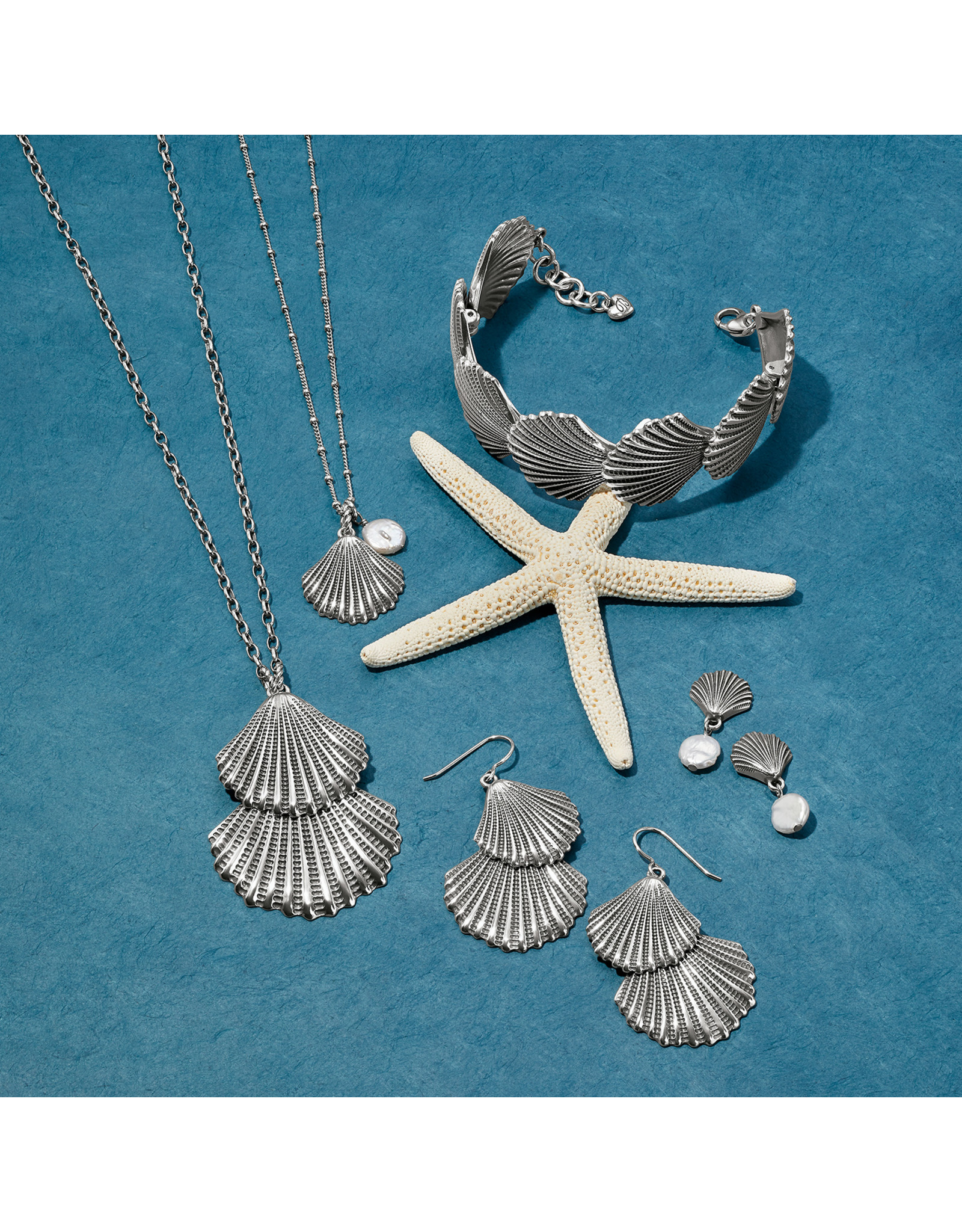 Brighton Brighton JA8703 Silver Shells Two Tier French Wire Earrings