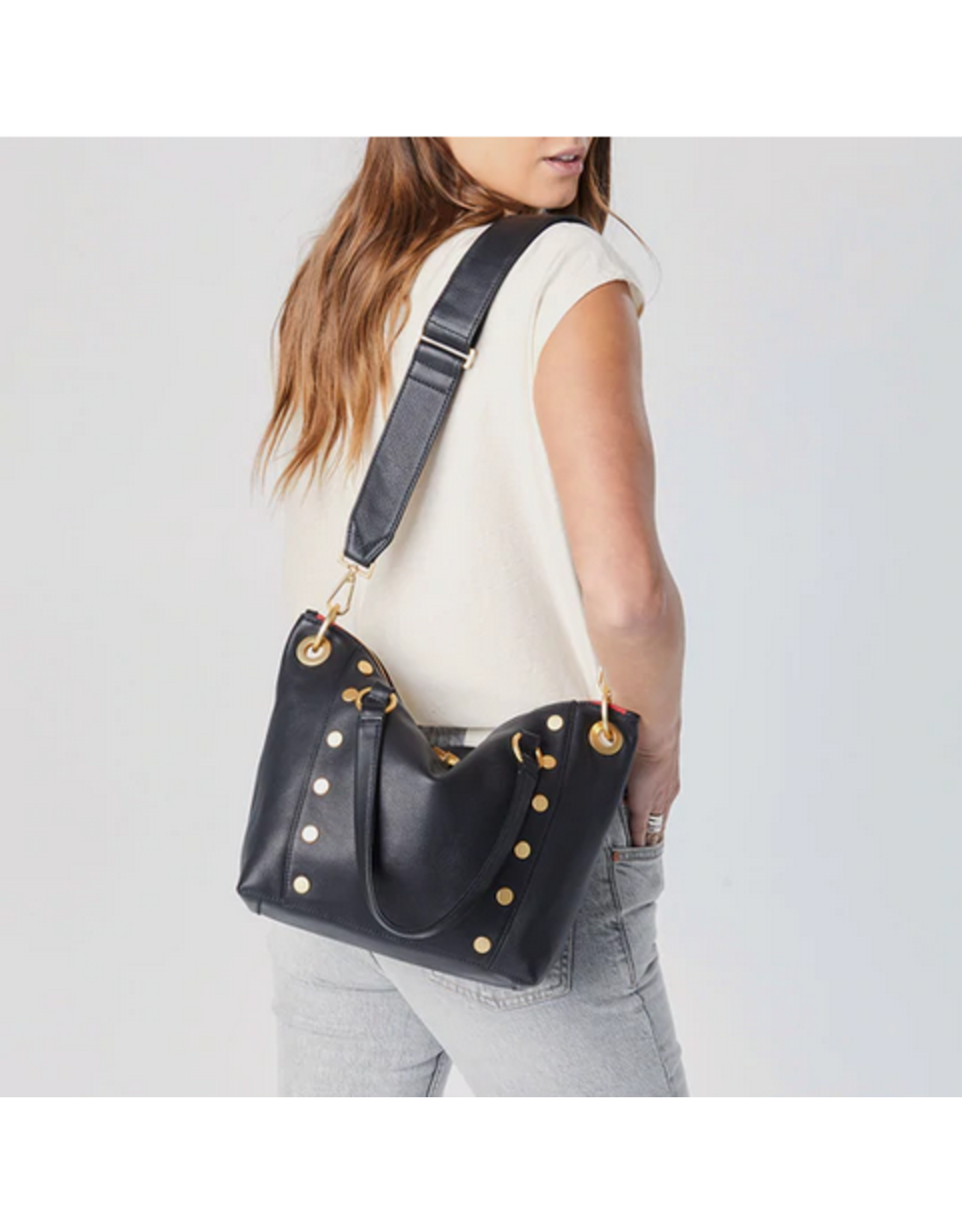 Hammitt Hammitt  Daniel Medium Black Brushed Gold Red Zip Tote 7621