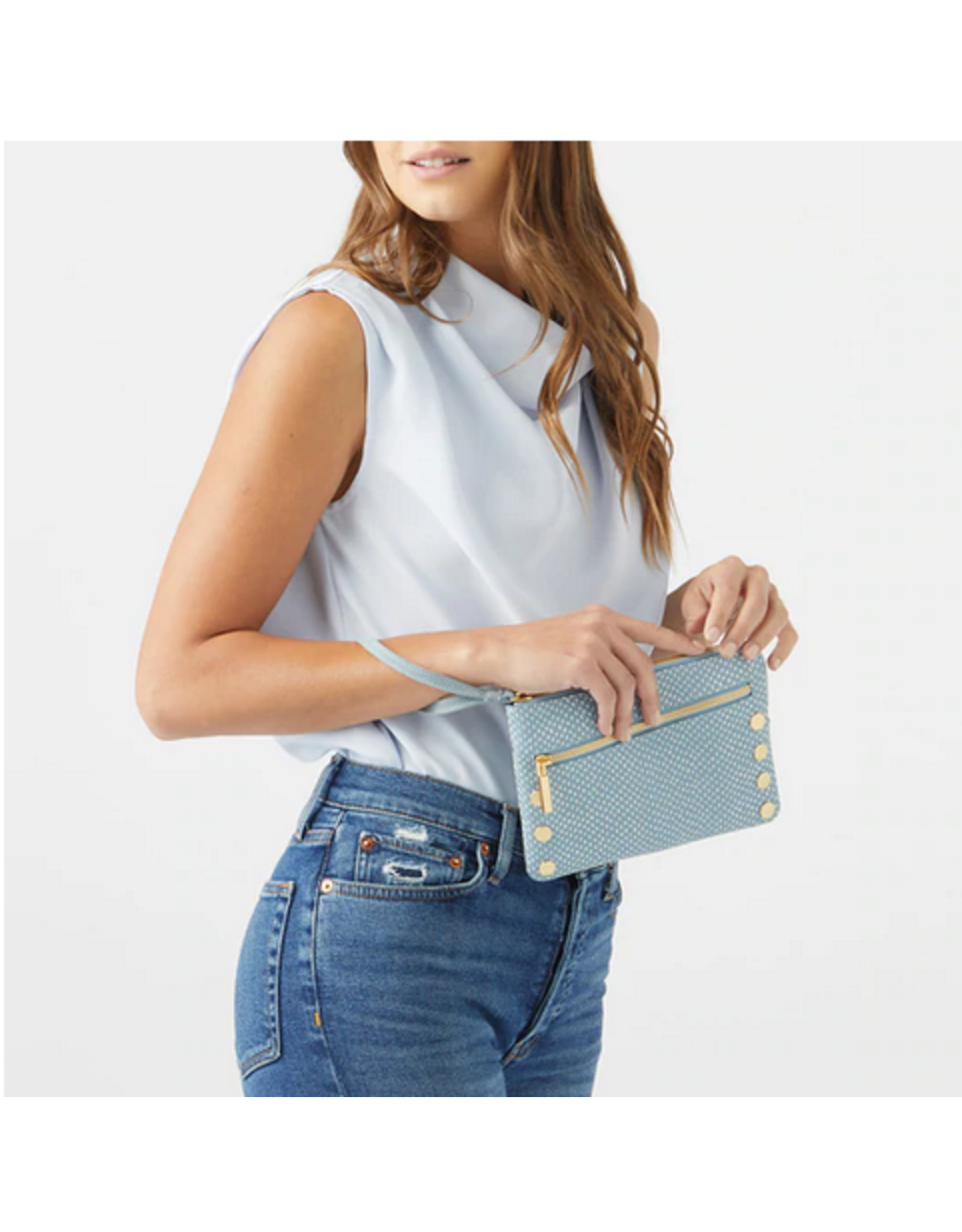 Hammitt Hammitt Nash Small Bay Blue Snake Brushed Gold Handbag 16514