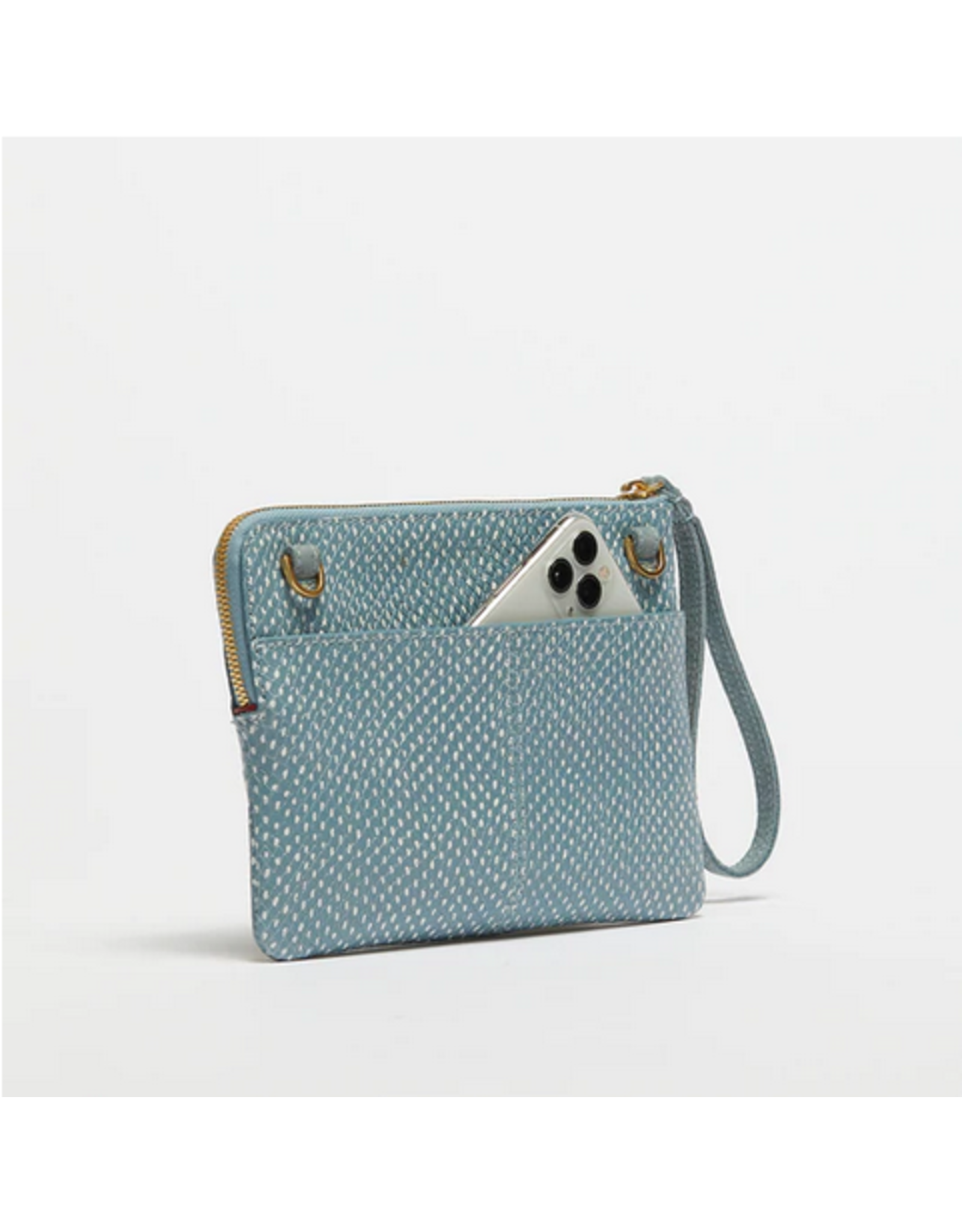 Hammitt Hammitt Nash Small Bay Blue Snake Brushed Gold Handbag 16514