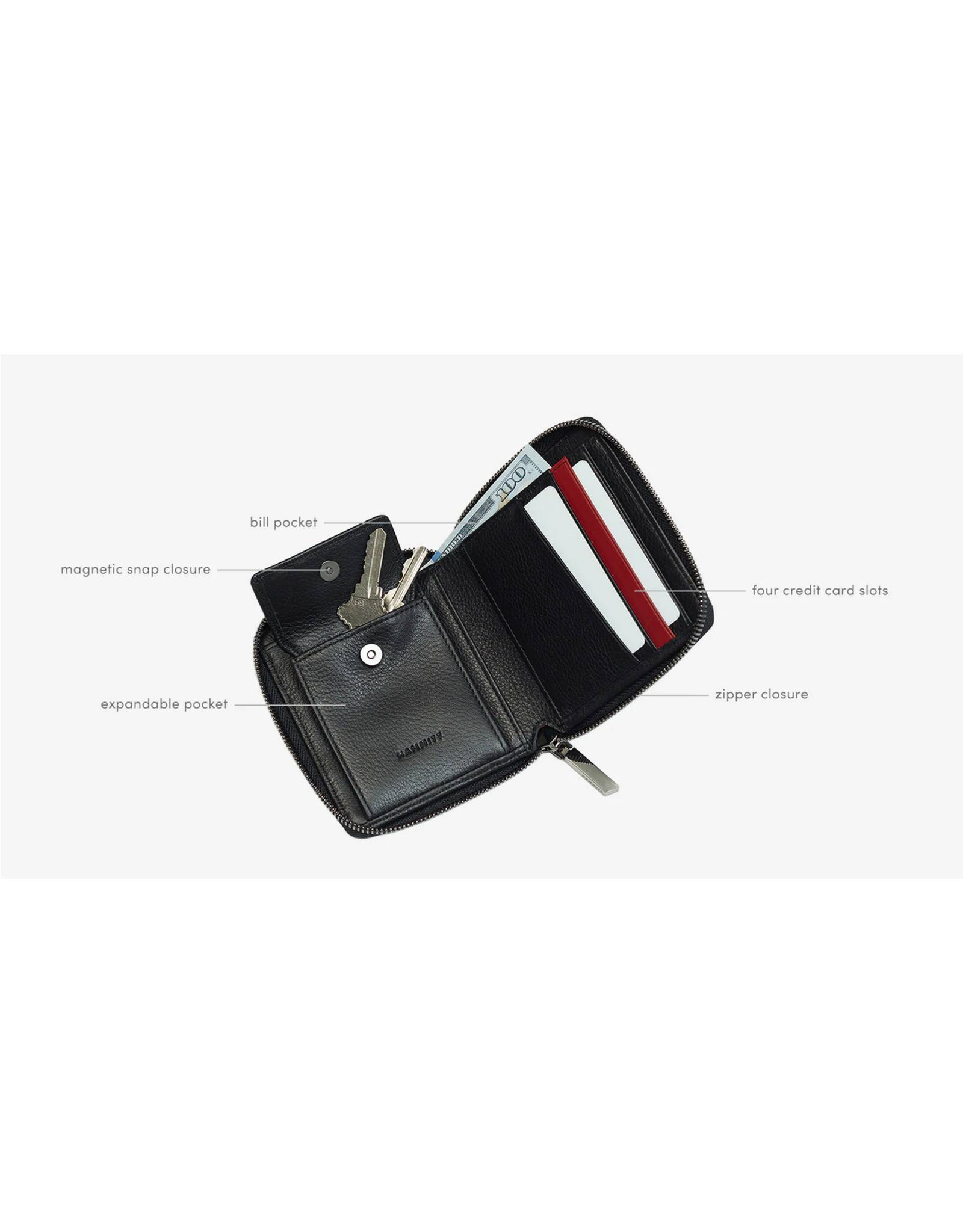 Hammitt Hammitt 5 North Black Gunmetal Zipper Wallet 4586