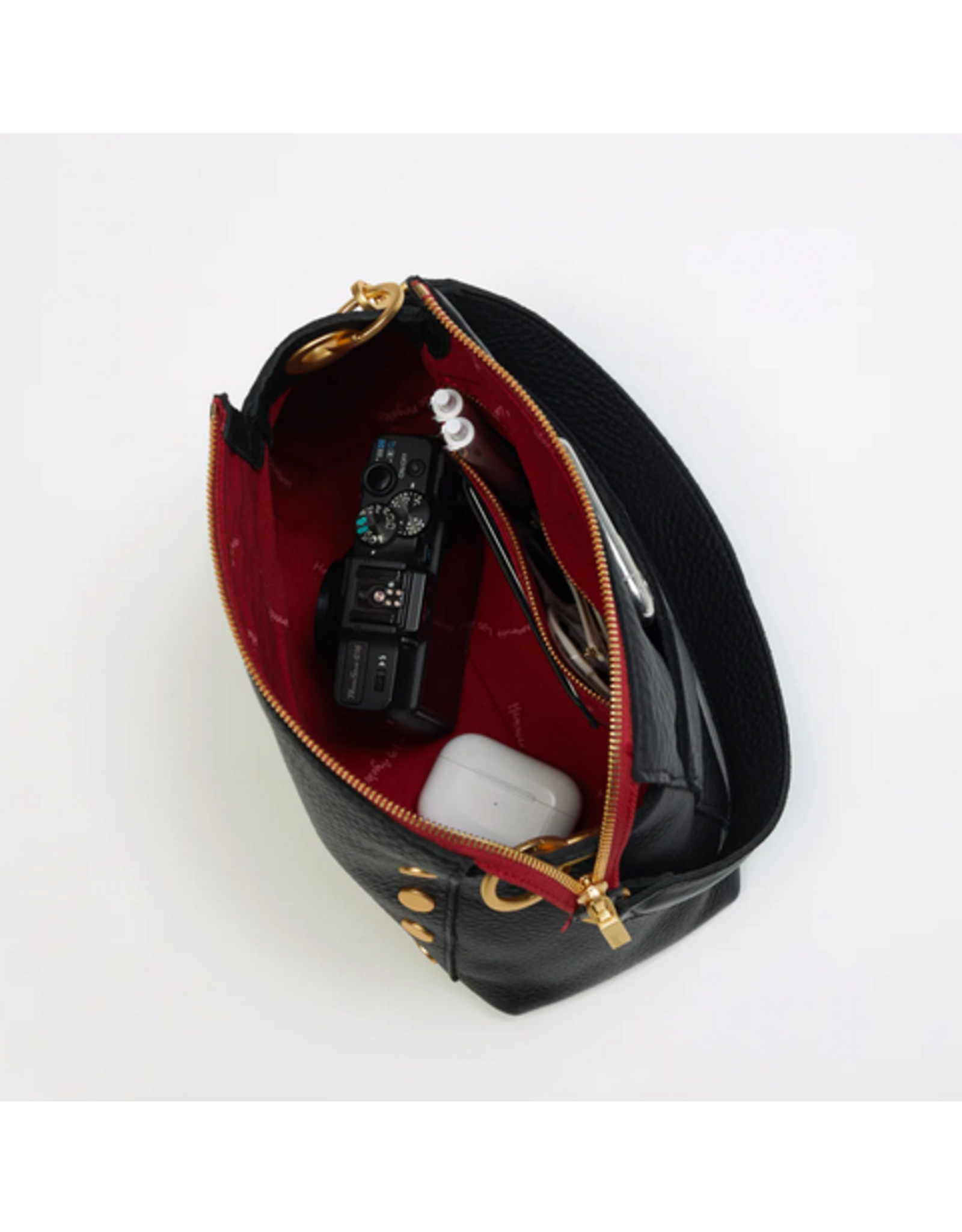 Hammitt Hammitt 15508 Bryant Medium Black Brushed Gold Red Zipper Handbag