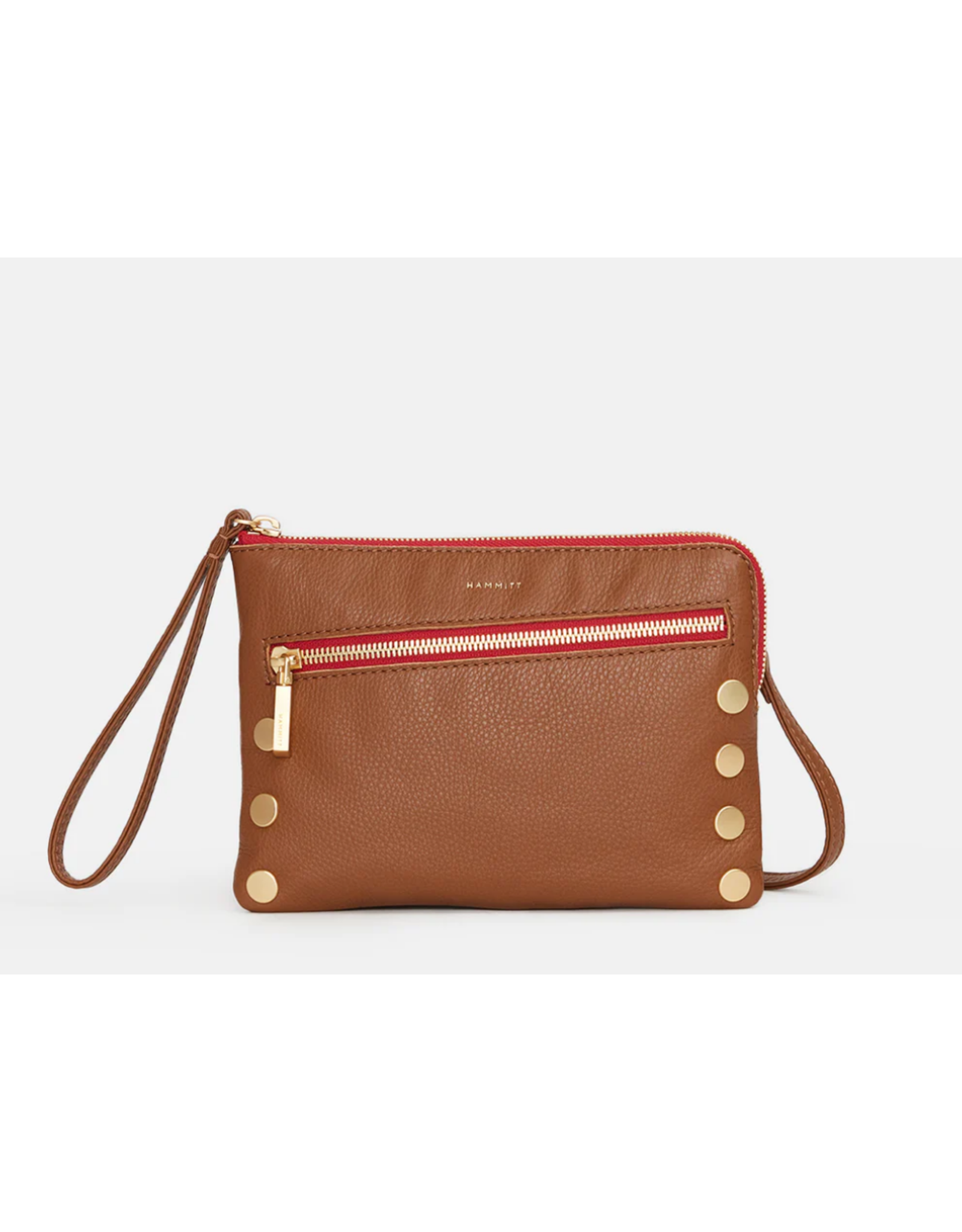 Hammitt Hammitt Nash Small Mahogany Pebble Brushed Gold Red Zipper 14697