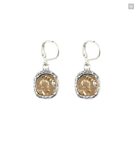 Tat2 Tat2 E067-VS/G-CLR/L Gold Coin with Crystals Leverback Earring