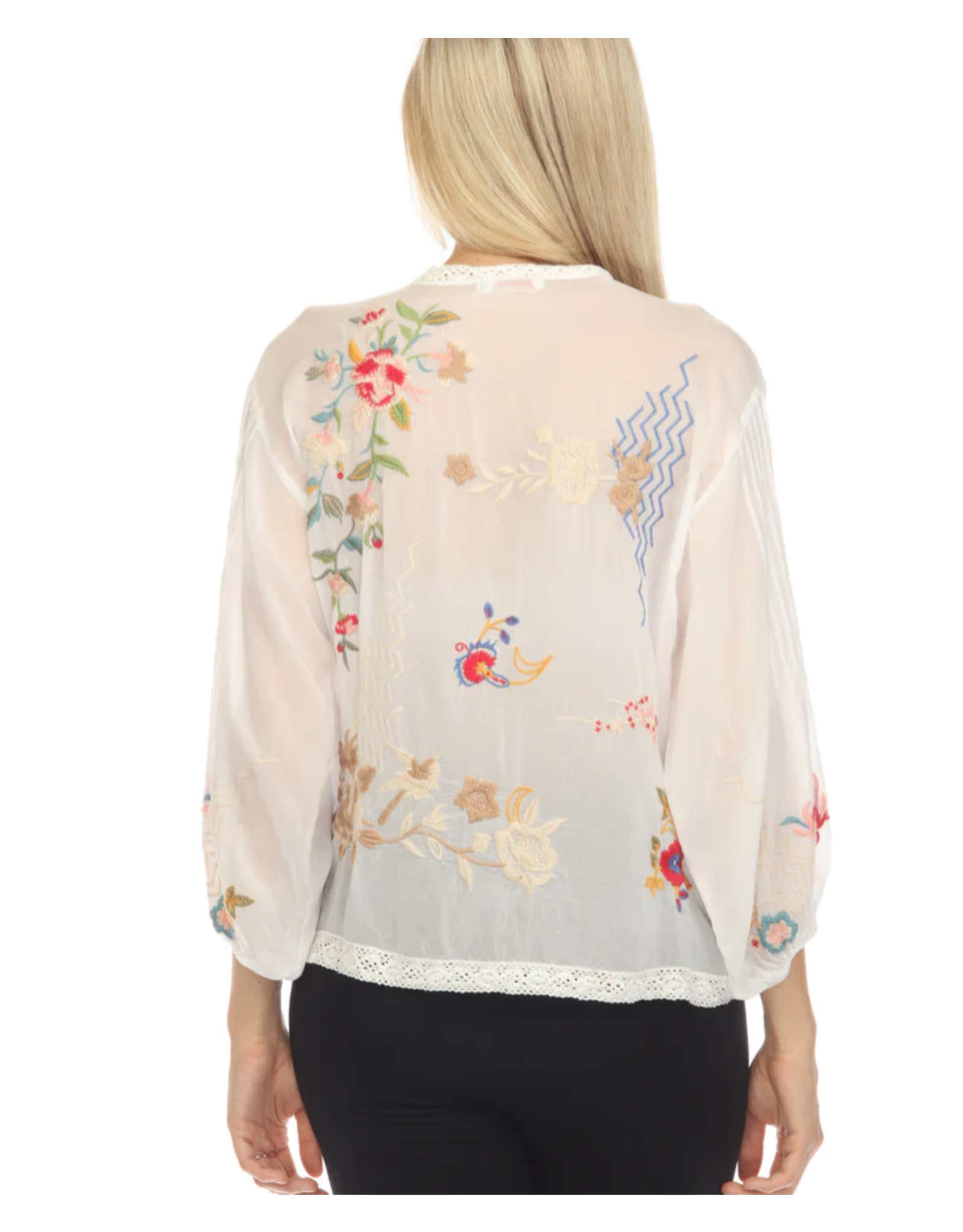 Johnny Was JWas C11623-2 Velouette Embroidered White Blouse
