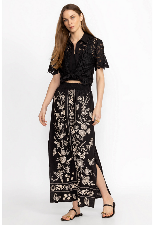 JWas J71824-3 Domingo High Slit Linen Skirt - The Mercantile