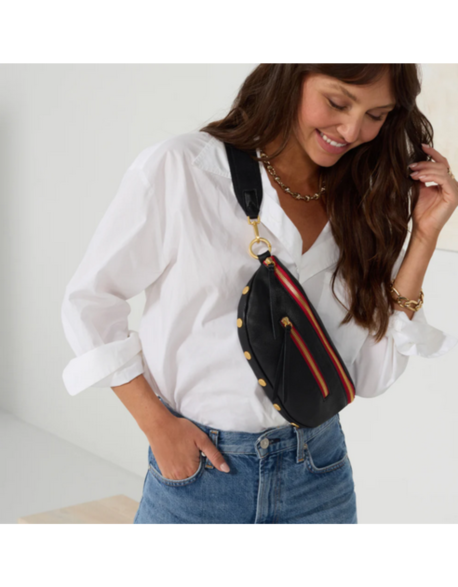 Hammitt Hammitt Charles Medium Black Gold Red Zip