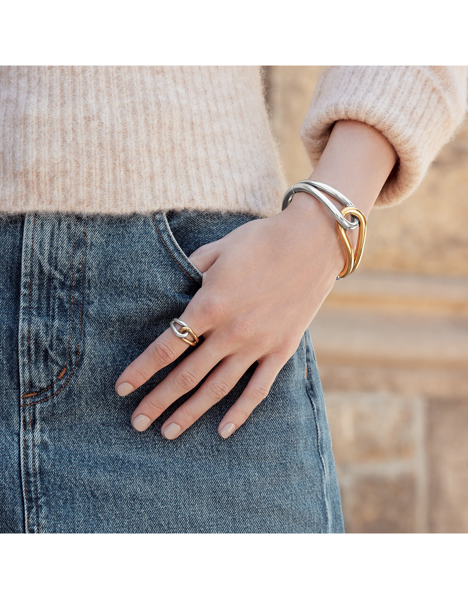 Brighton Brighton JF0256 Interlok Curve Two Tone Hinged Bangle