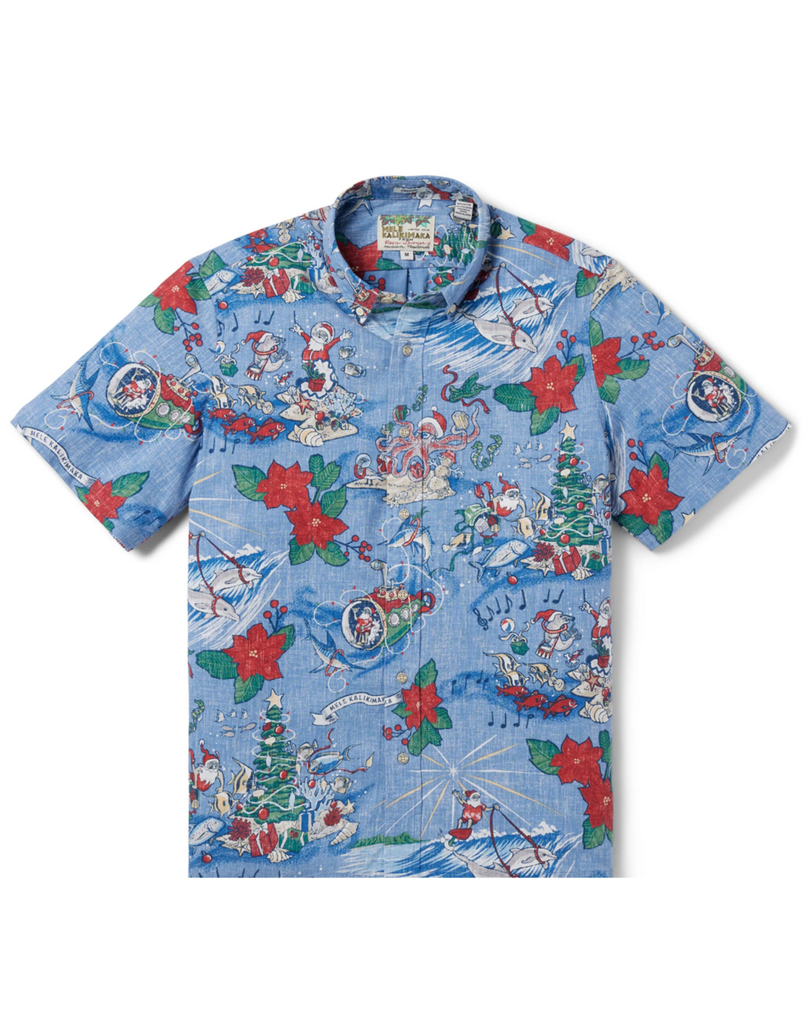 Reyn Spooner Reyn M643112524 Hawaiian Christmas 24 Button Shirt Blue