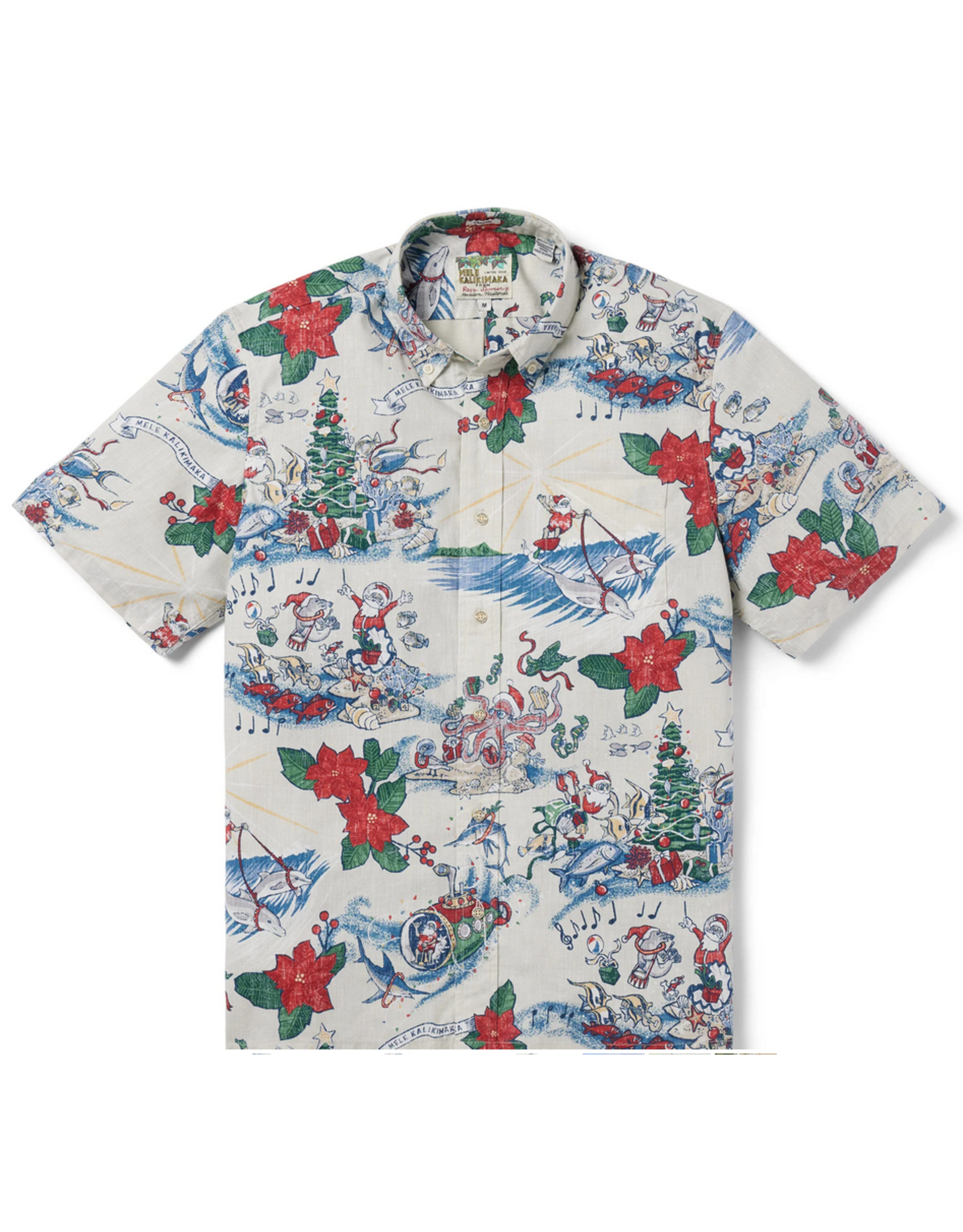 Reyn Spooner Reyn M643112524 Hawaiian Christmas 24 Button Shirt White