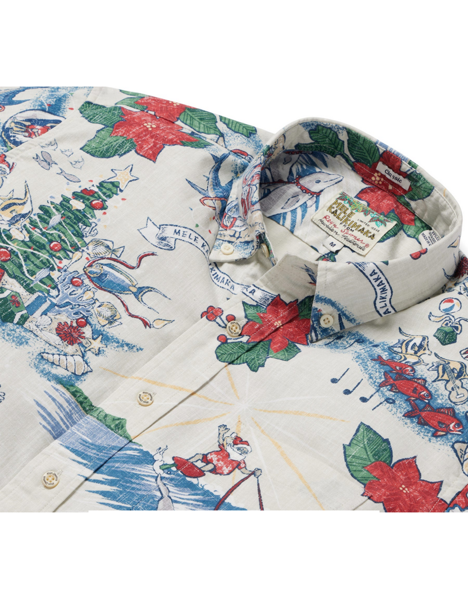 Reyn Spooner Reyn M643112524 Hawaiian Christmas 24 Button Shirt White