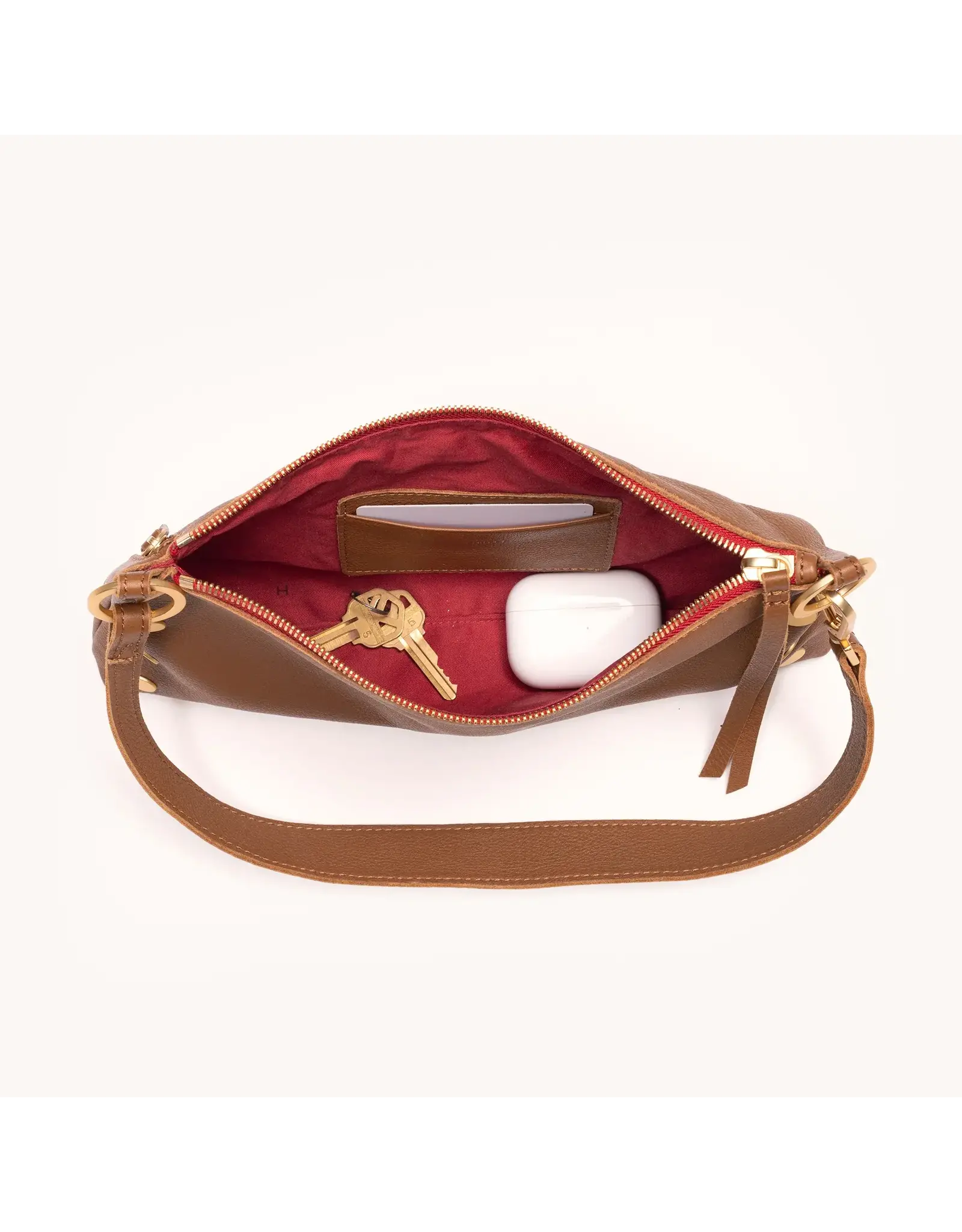 Hammitt Hammitt Kyle Mahogany Pebble Gold Red Zip