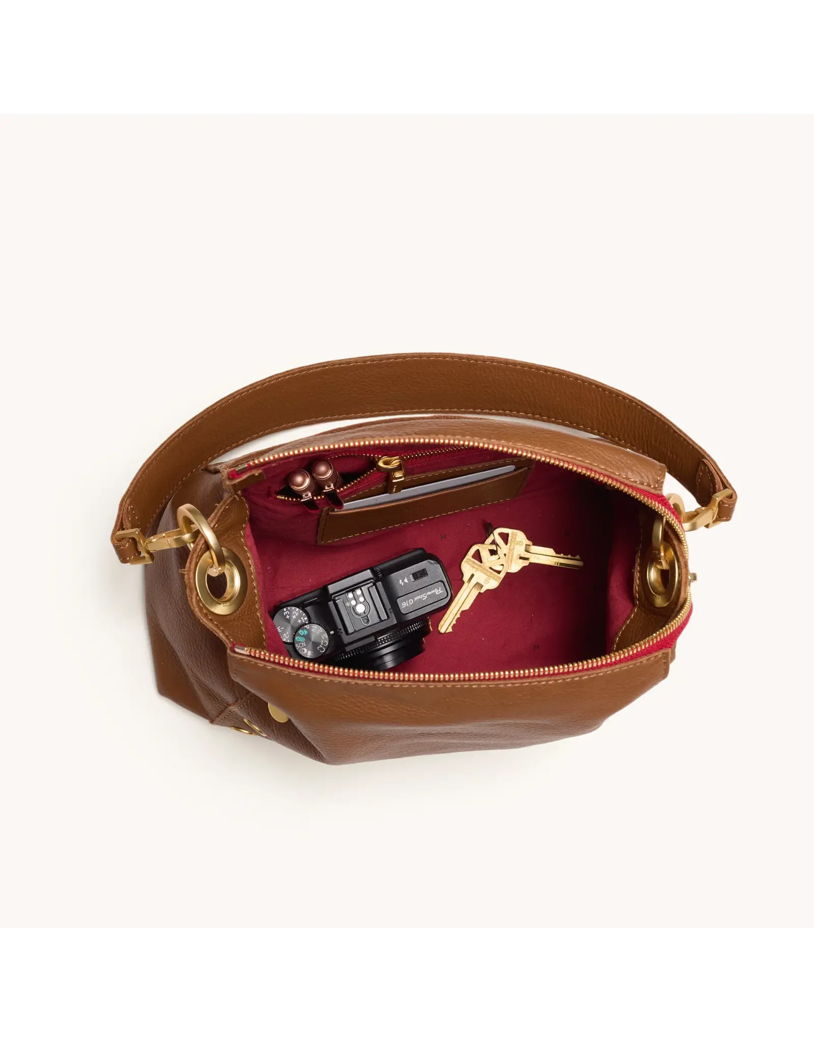 Hammitt Hammitt Bryant Med Medium Mahogany Pebble Brushed Gold Red Zip
