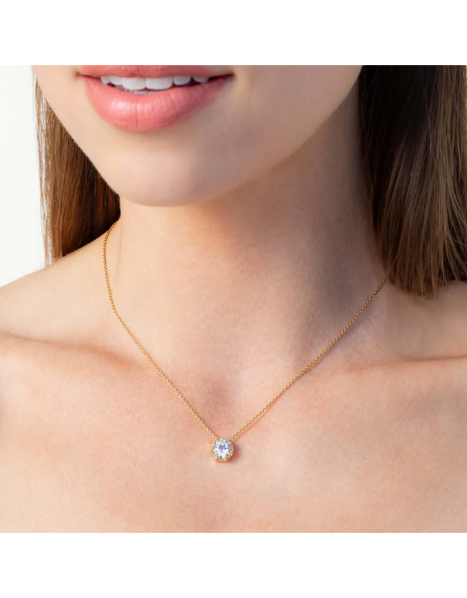 Rizen Rizen 390010GD-WT Ebenezer Solitaire White Topaz Gold Necklace