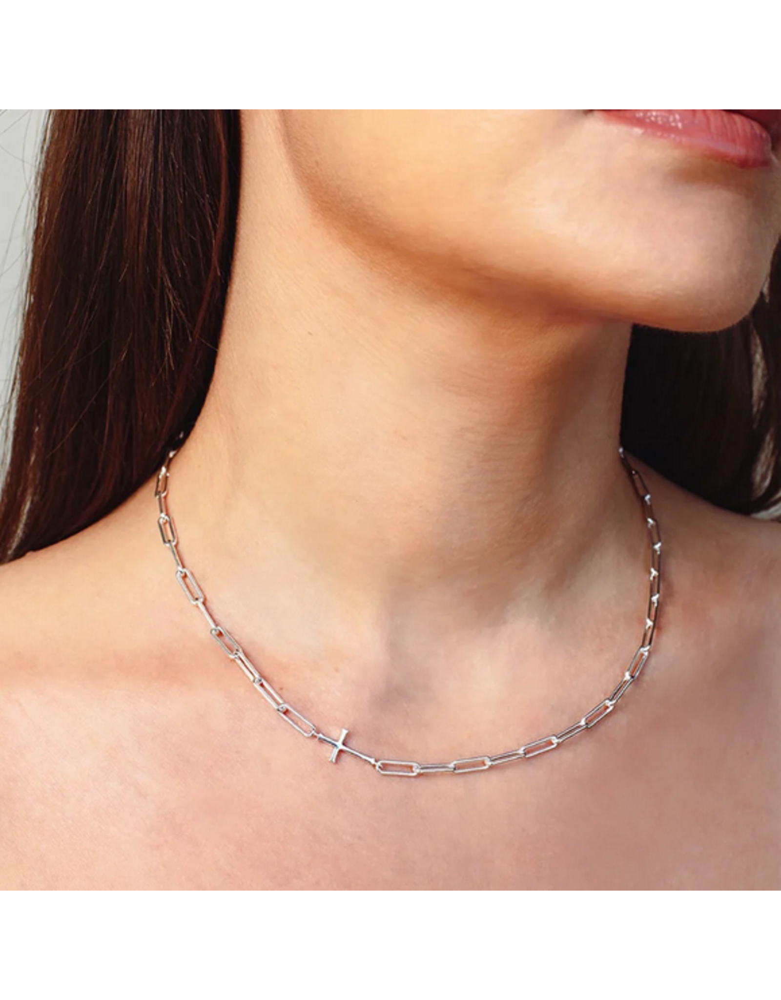 Rizen Rizen 390007SS Chain Breaker Cross Silver Necklace