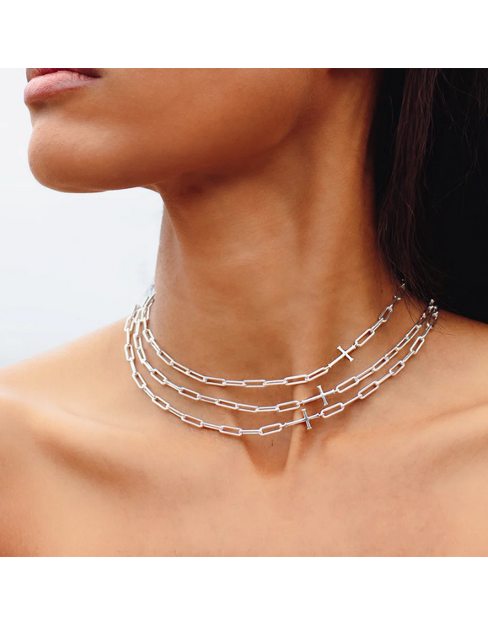 Rizen Rizen 390007SS Chain Breaker Cross Silver Necklace