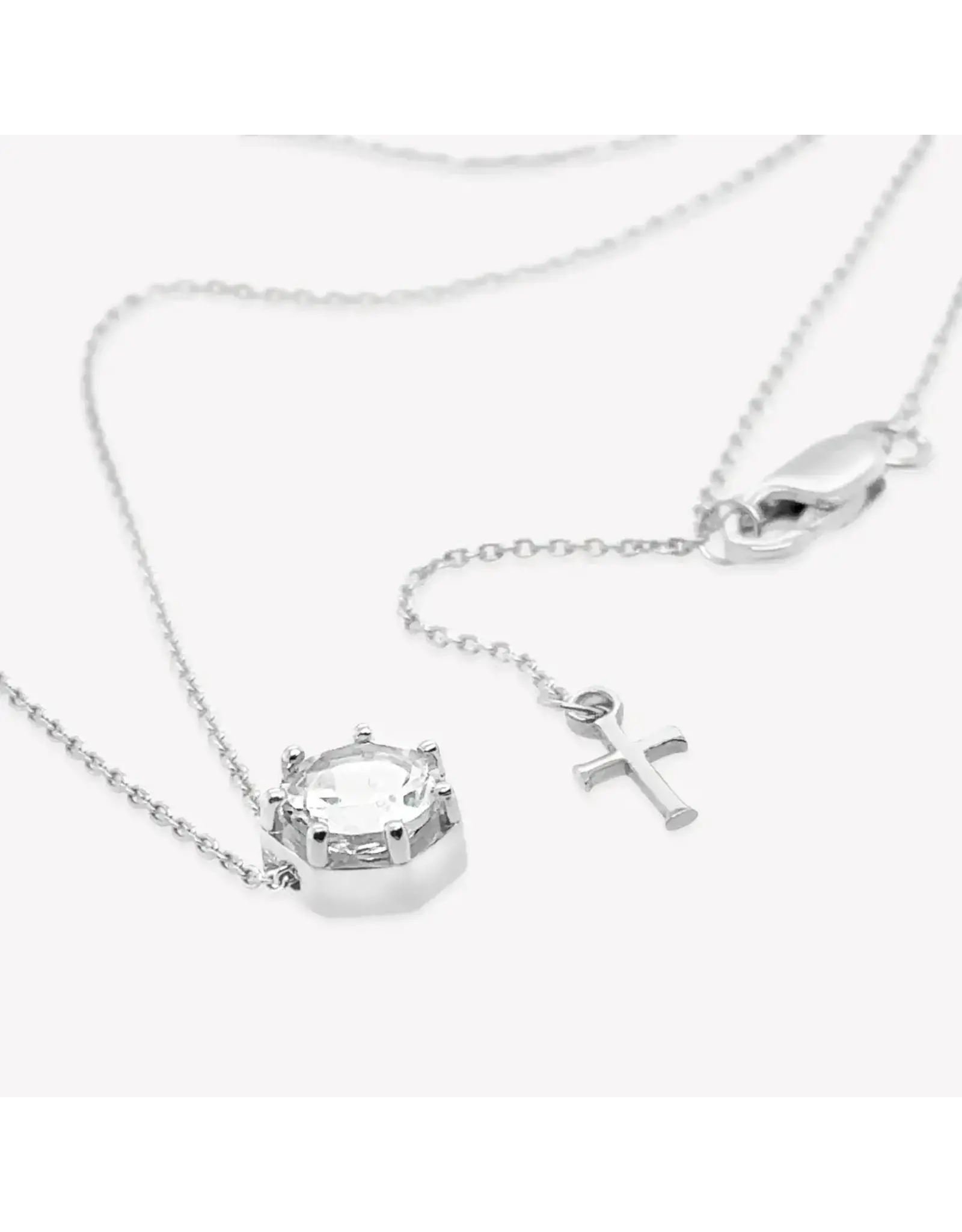 Rizen Rizen 390010SS-WT Ebenezer Solitaire White Topaz Silver Necklace