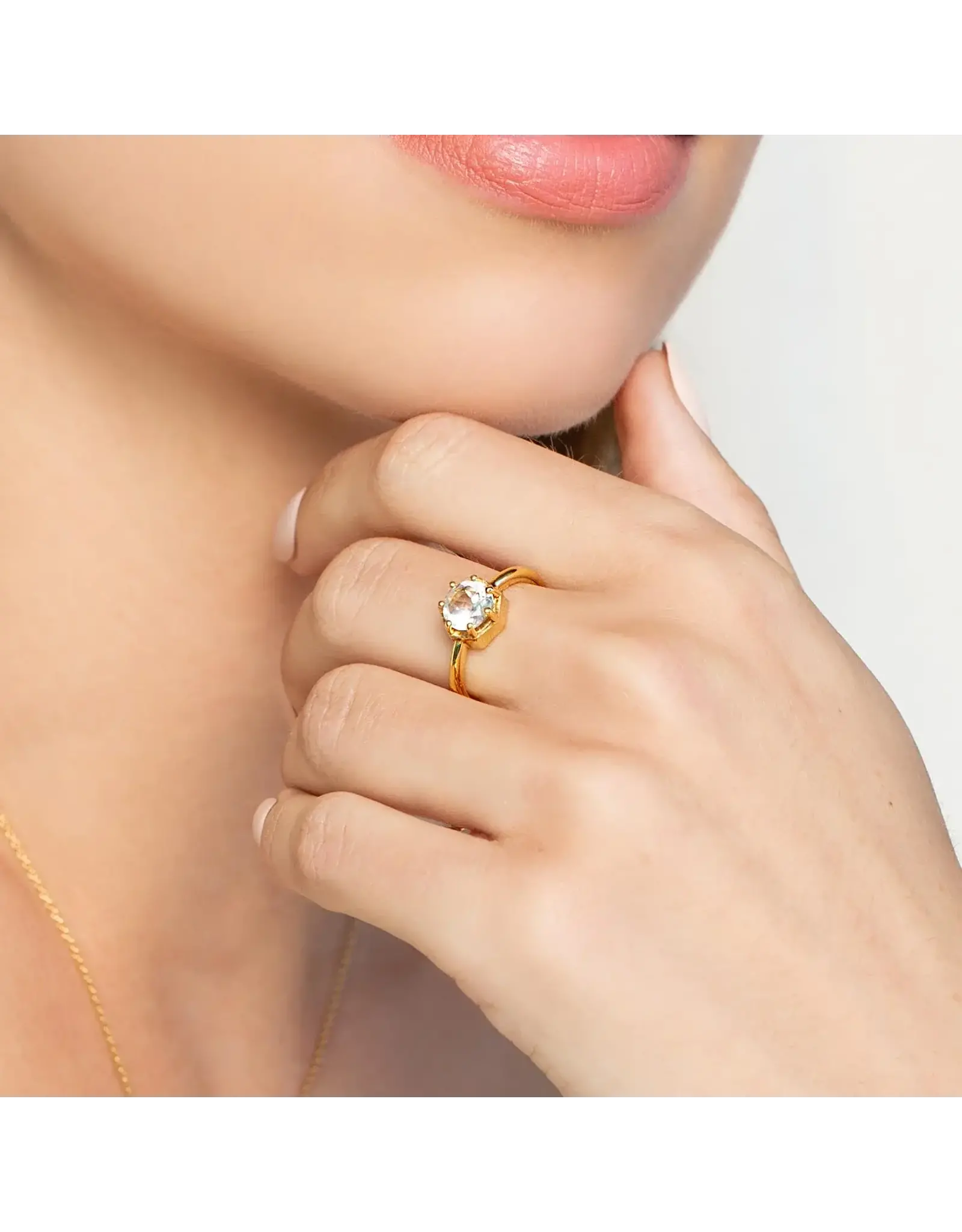 Rizen Rizen 190010GD-WT Ebenezer Solitaire White Topaz Gold Ring