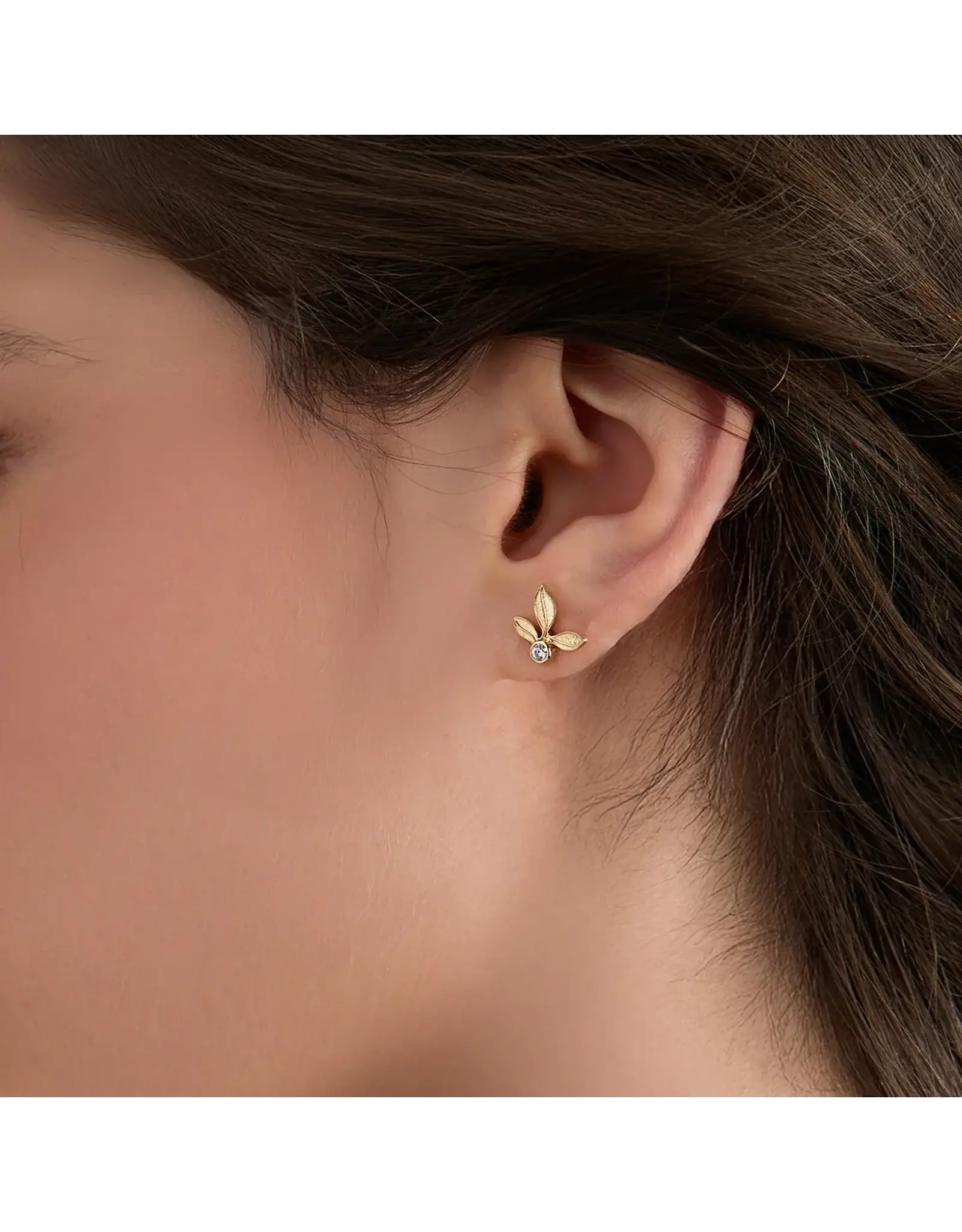 Rizen Rizen 290023GD-CZ Olive Leaf Stud Earring