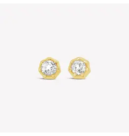 Rizen Rizen 290010GD-WT Ebenezer Solitaire White Stud Gold Earrings