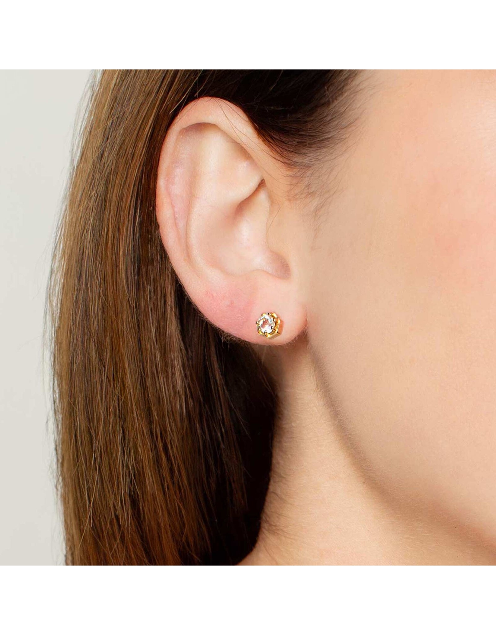 Rizen Rizen 290010GD-WT Ebenezer Solitaire White Stud Gold Earrings