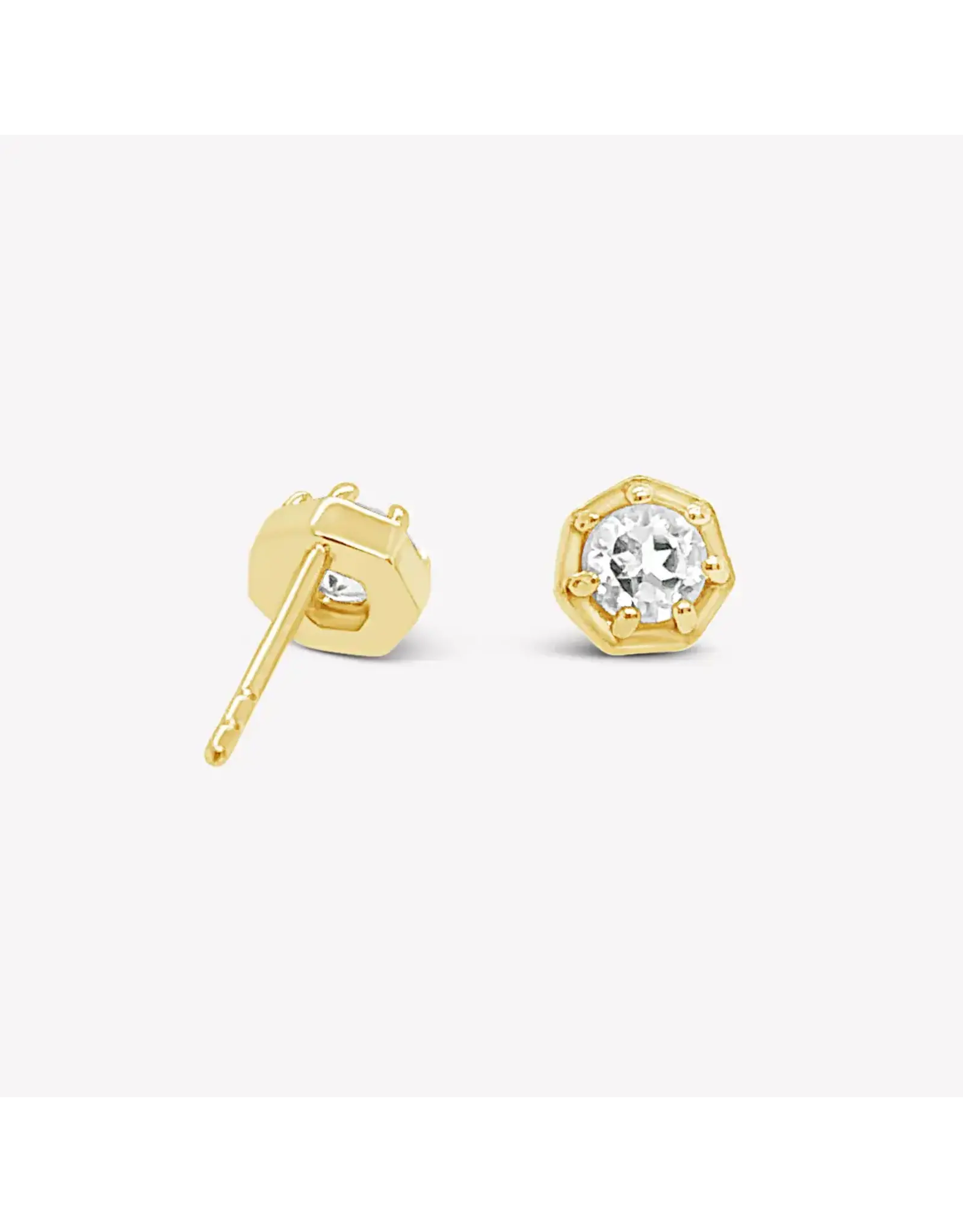 Rizen Rizen 290010GD-WT Ebenezer Solitaire White Stud Gold Earrings