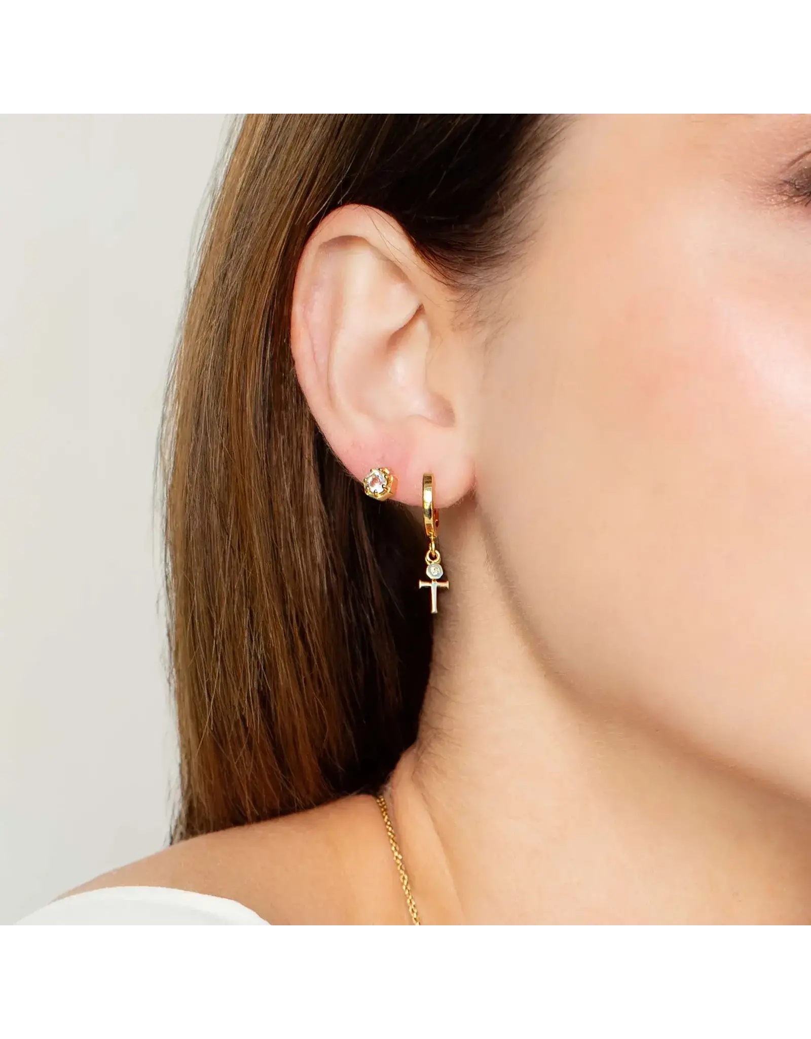 Rizen Rizen 290010GD-WT Ebenezer Solitaire White Stud Gold Earrings