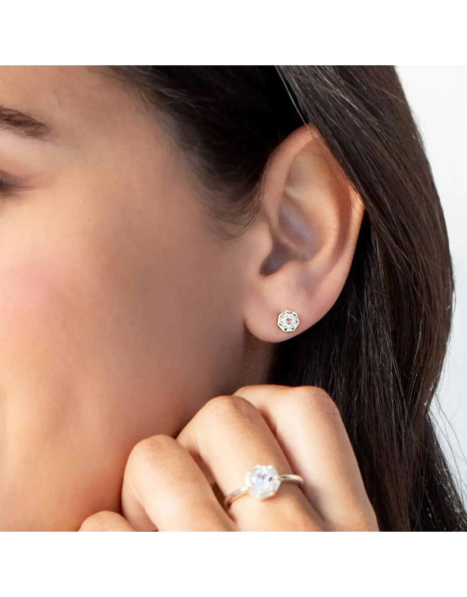 Rizen Rizen 290010SS-WT Ebenezer Solitaire White Stud Silver Earrings