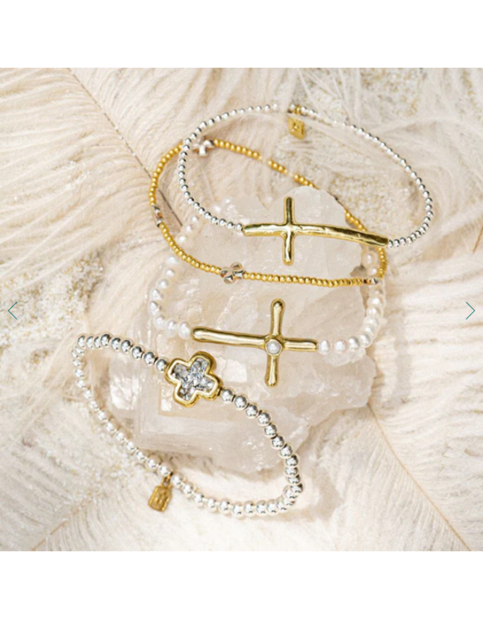 Waxing Poetic Waxing Poetic FMB7CCMS Faith Cross Mini Ball Stretch Bracelet