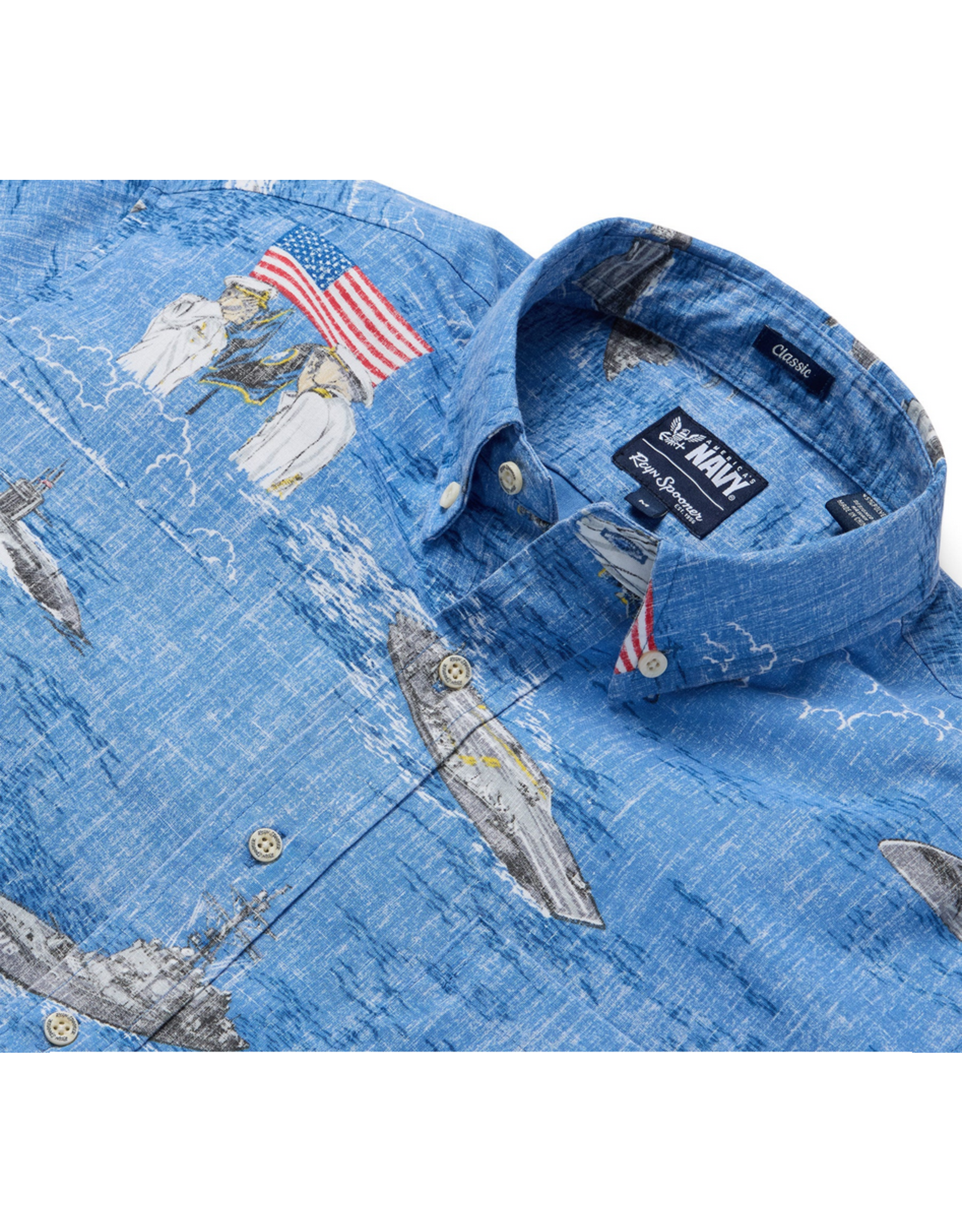 Reyn Spooner Reyn M5666312525 Navy Honor Courage Commitment Classic Button Front