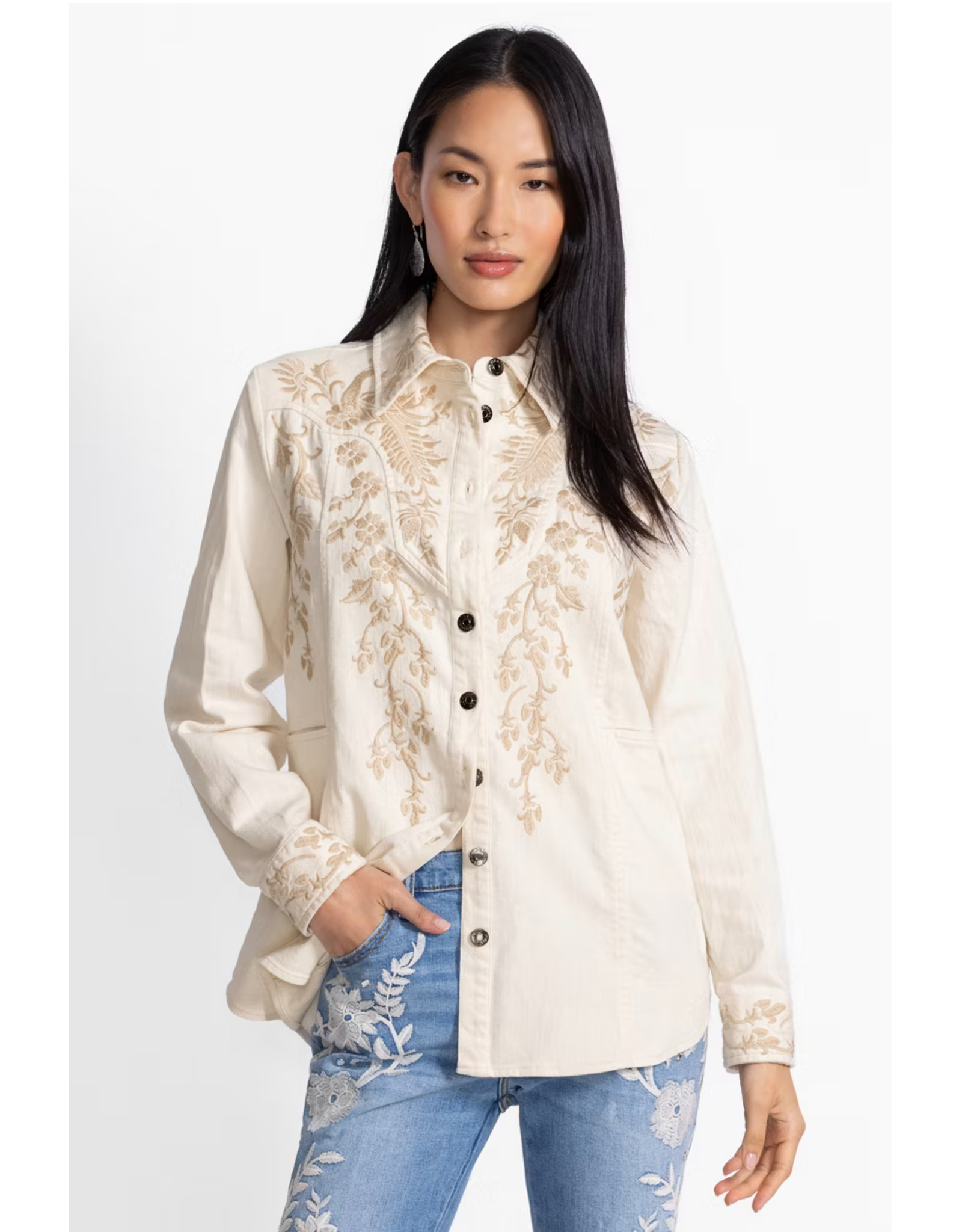 Johnny Was JWas W49325 Western Seamed Jacket Arctic Wolf
