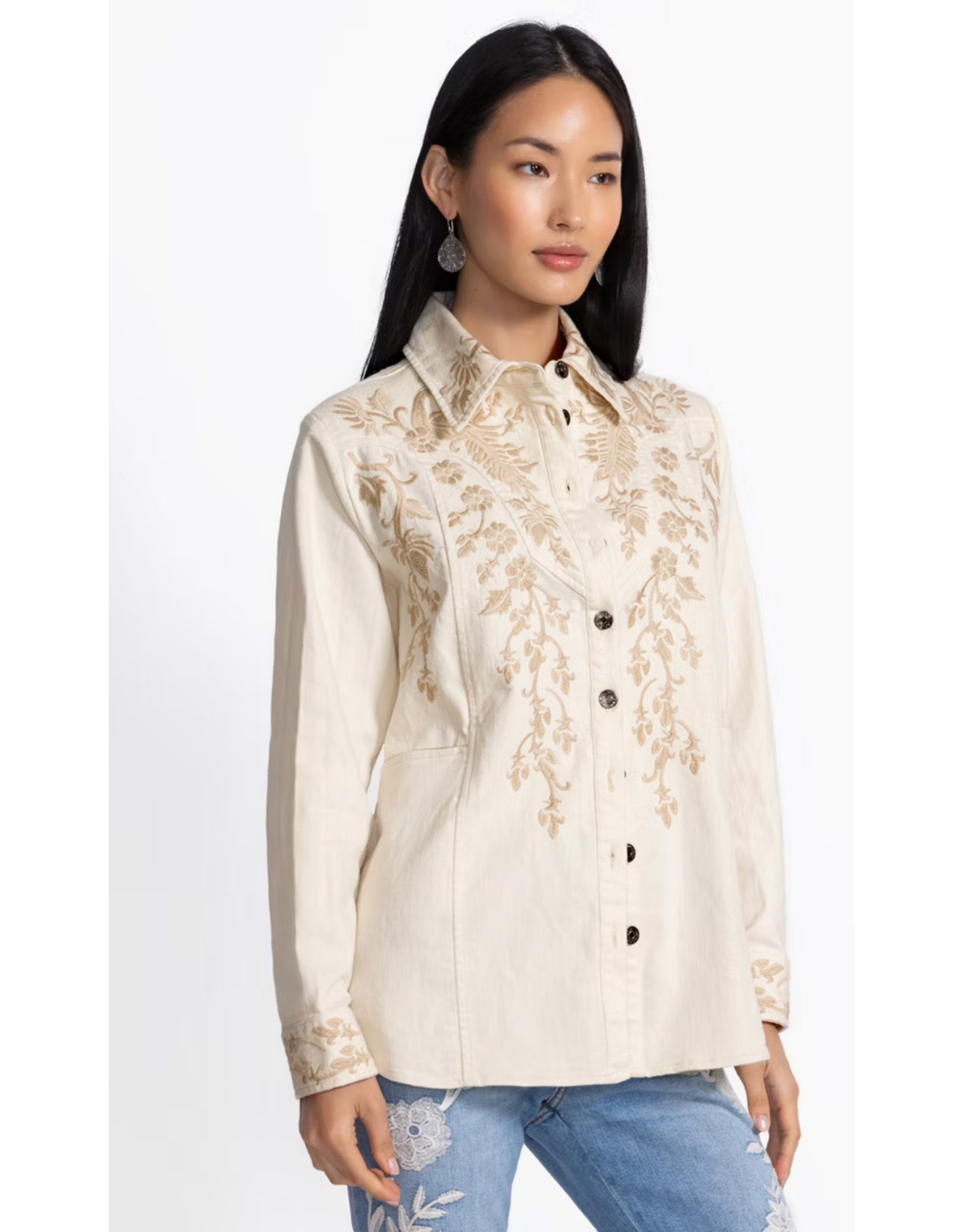 Johnny Was JWas W49325 Western Seamed Jacket Arctic Wolf