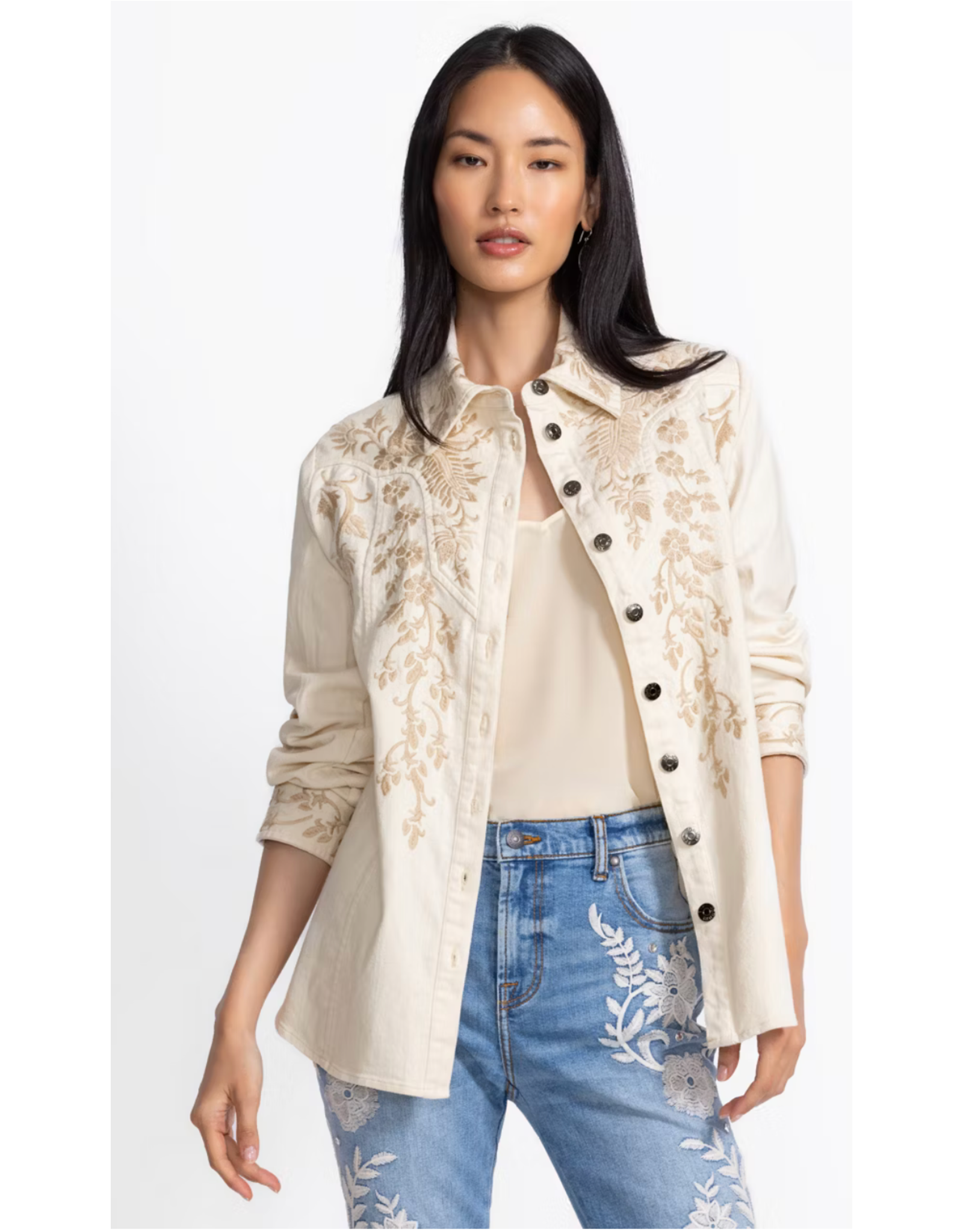 Johnny Was JWas W49325 Western Seamed Jacket Arctic Wolf