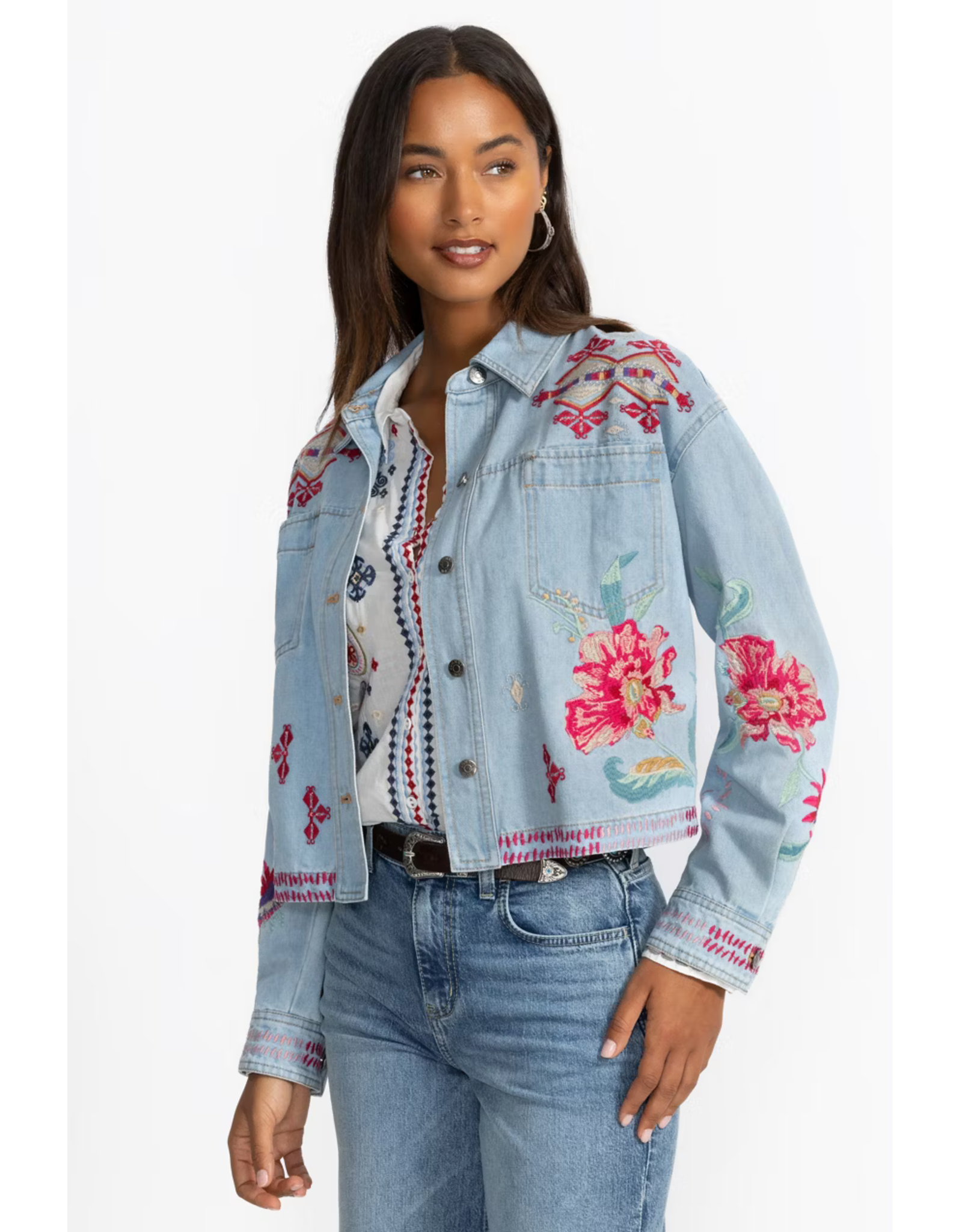 Johnny Was JWAS W48625-1 Denim Cropped Jacket Talulla