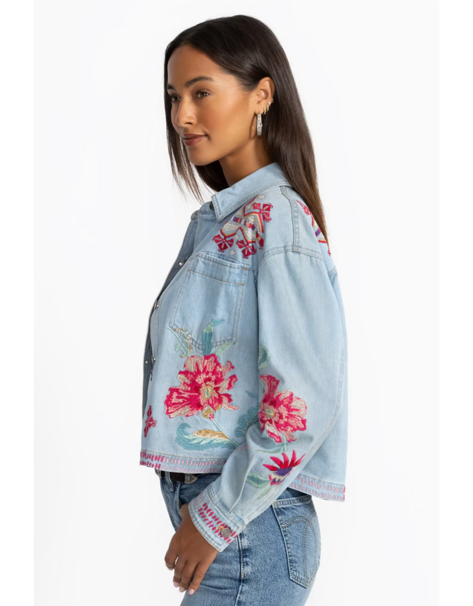 Johnny Was JWAS W48625-1 Denim Cropped Jacket Talulla