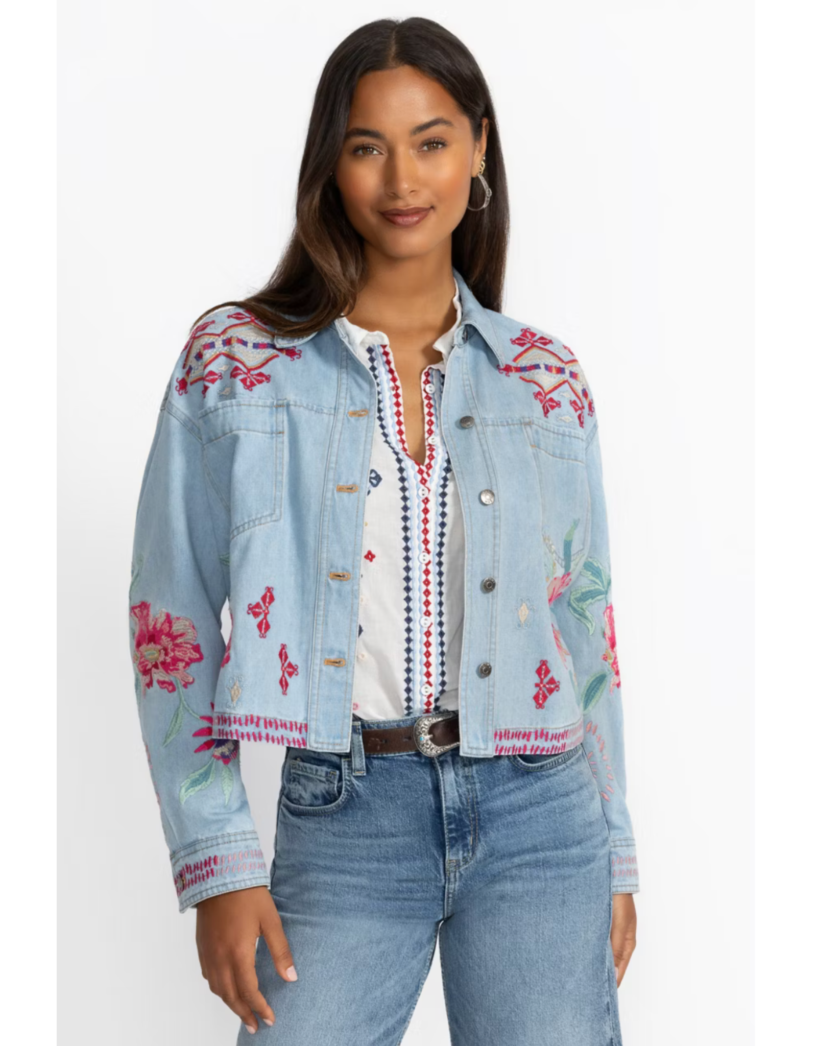 Johnny Was JWAS W48625-1 Denim Cropped Jacket Talulla