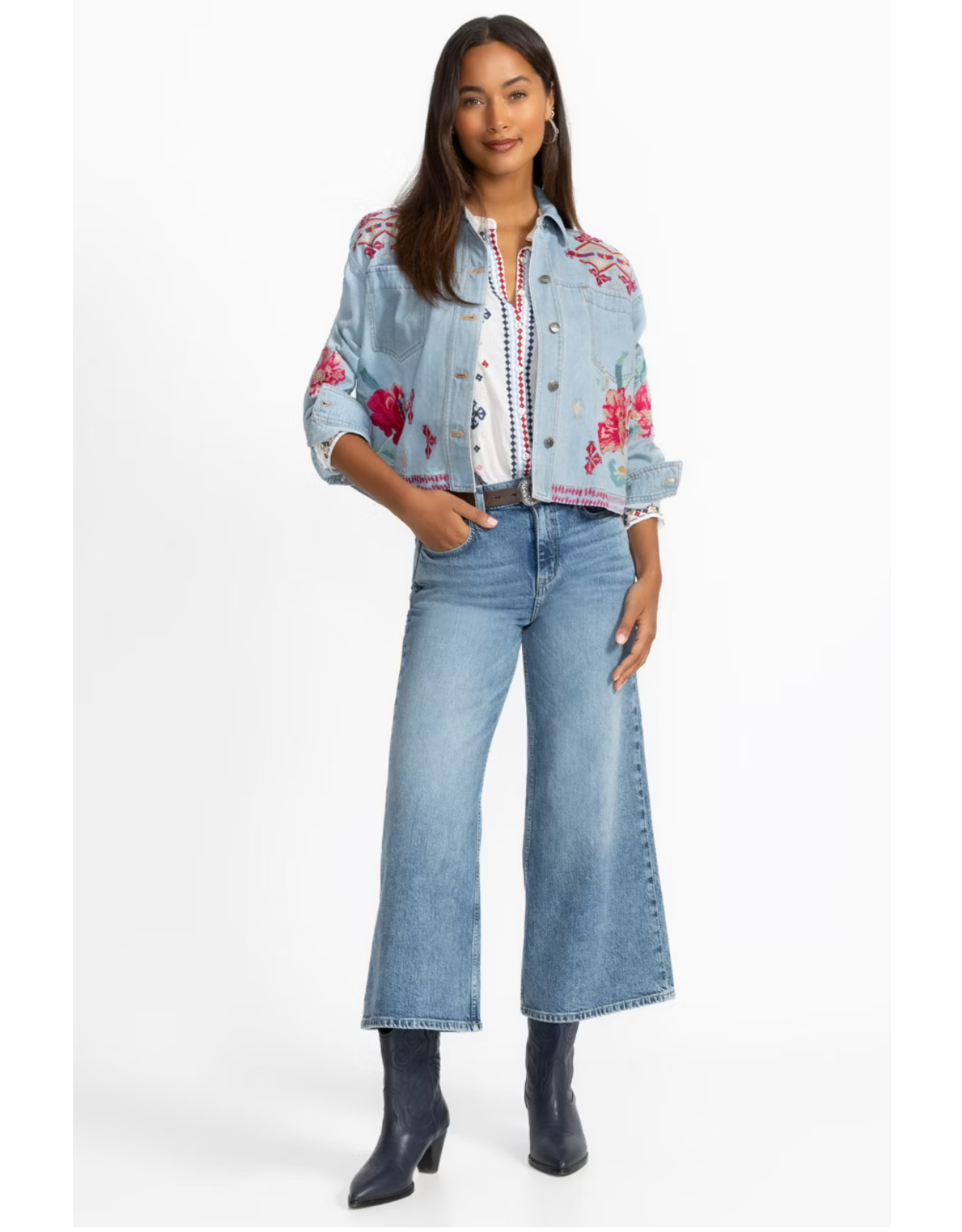 Johnny Was JWAS W48625-1 Denim Cropped Jacket Talulla