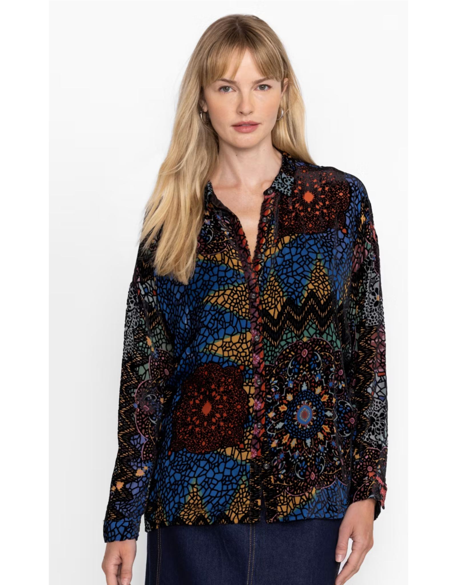 Johnny Was JWas JWC17624A9-NBU Audrey Oversized Burnout Shirt