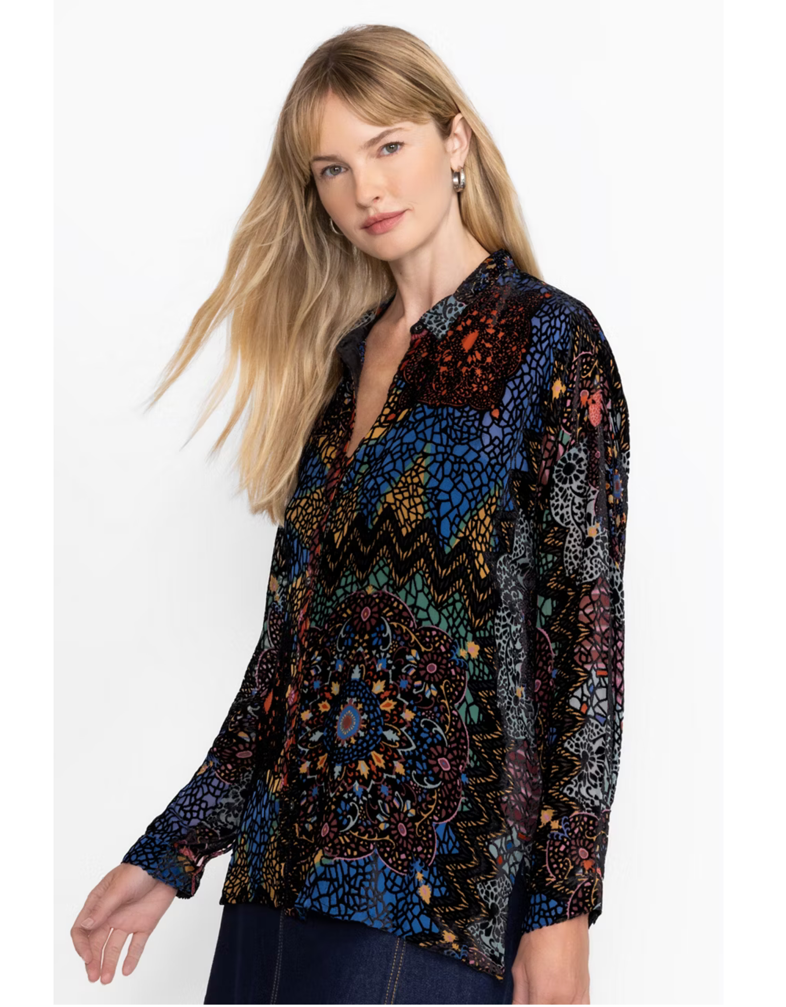 Johnny Was JWas JWC17624A9-NBU Audrey Oversized Burnout Shirt