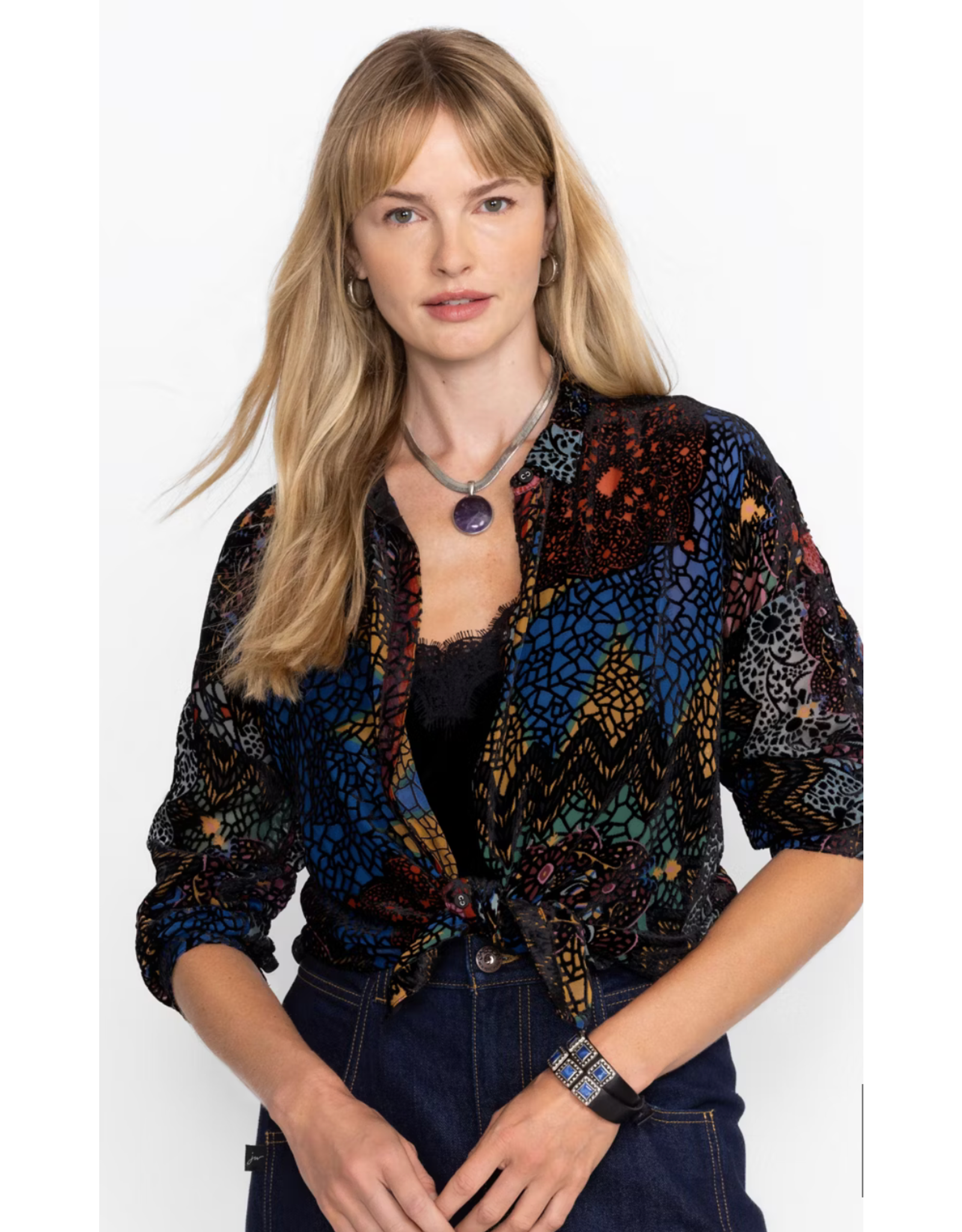 Johnny Was JWas JWC17624A9-NBU Audrey Oversized Burnout Shirt