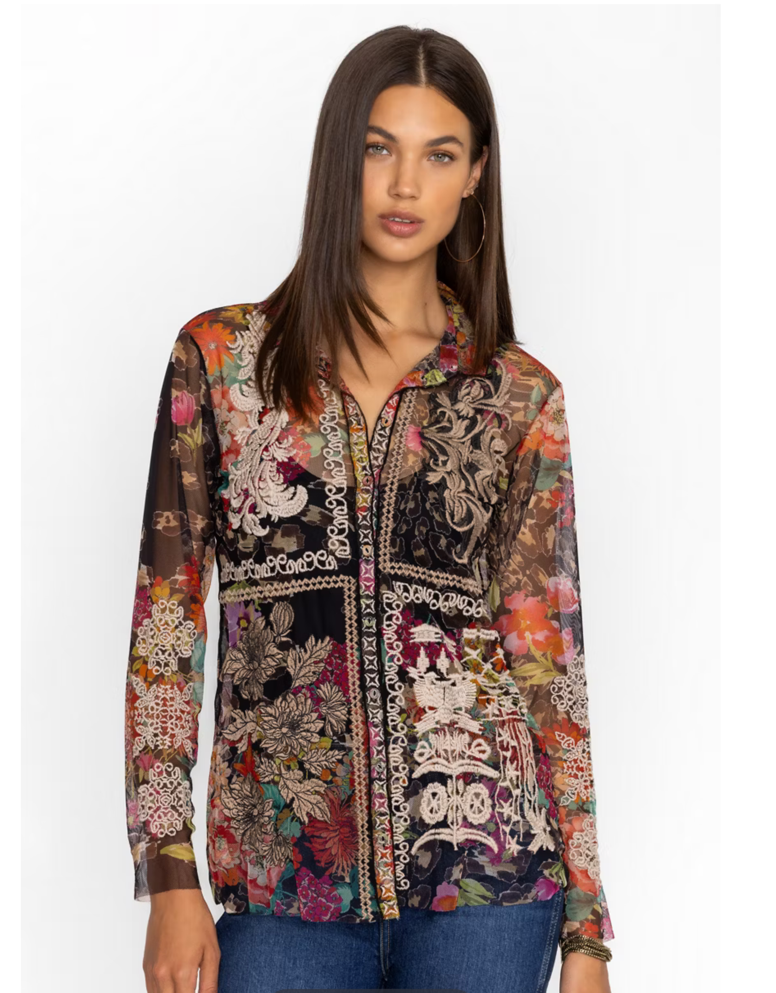 Johnny Was JWas B16024-8 Mazzy Button Down Blouse Wild Garden
