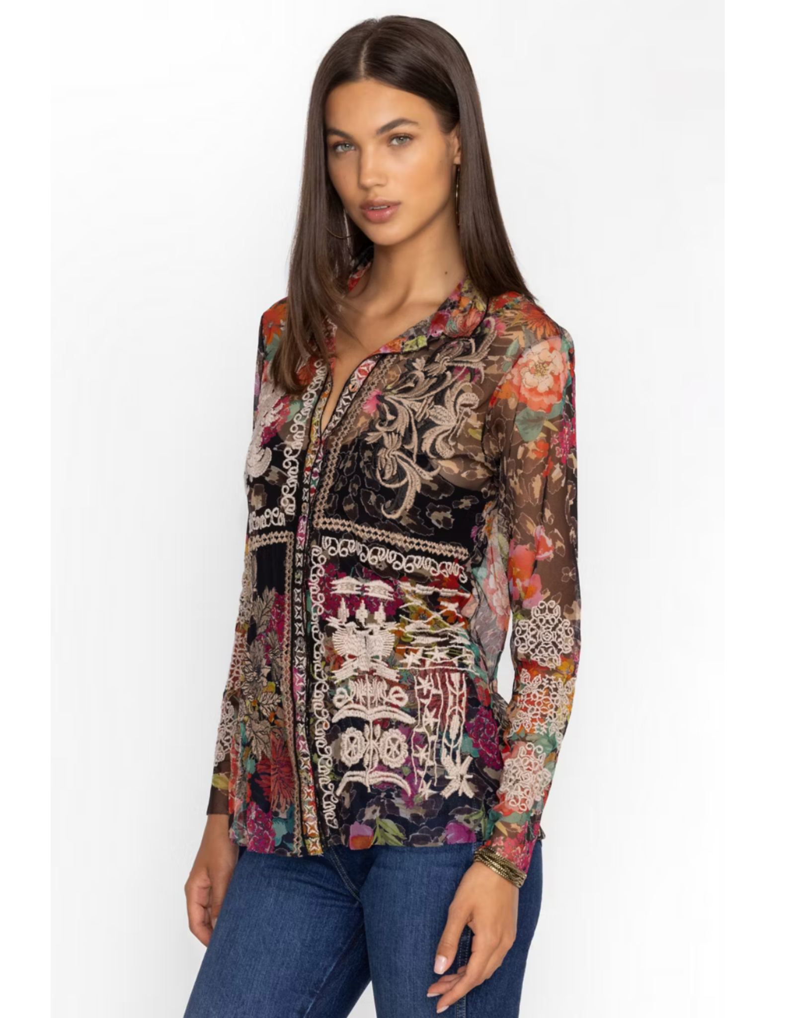 Johnny Was JWas B16024-8 Mazzy Button Down Blouse Wild Garden